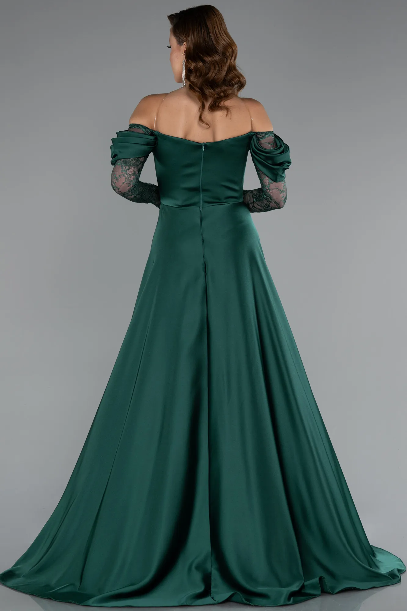 Emerald Green-Long Satin Evening Dress ABU5054