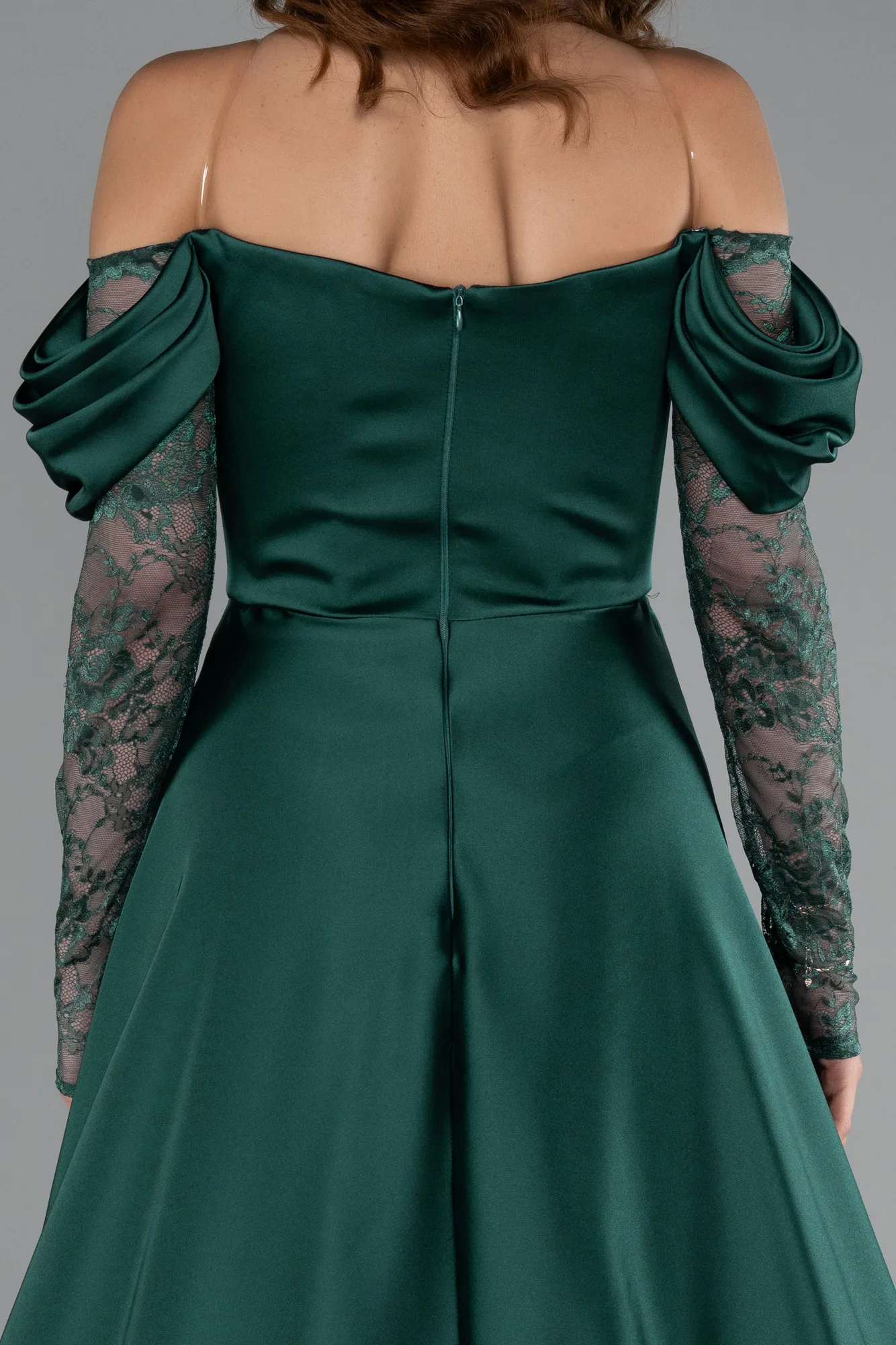 Emerald Green-Long Satin Evening Dress ABU5054