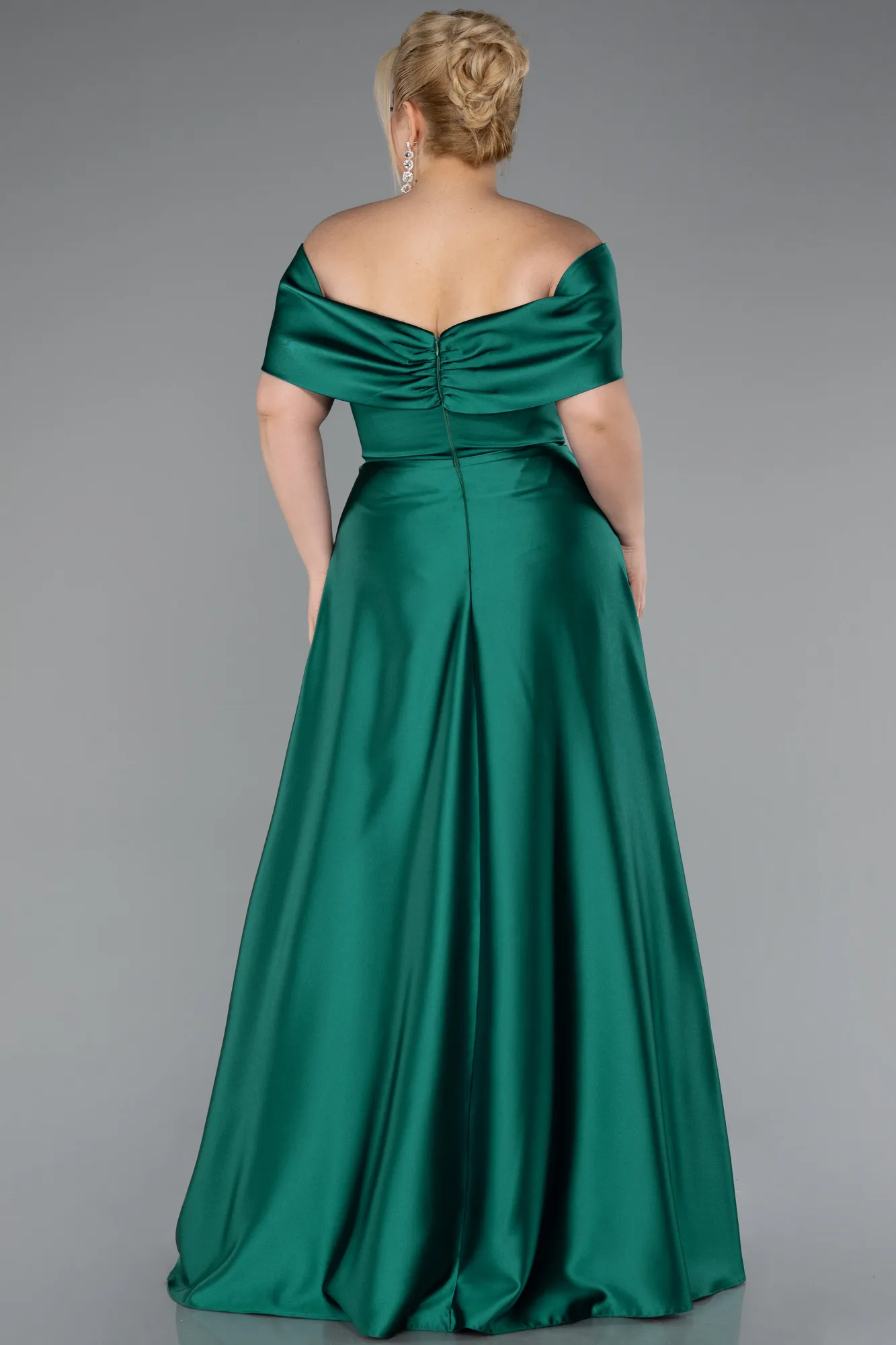 Emerald Green-Long Satin Formal Plus Size Dress ABU5072