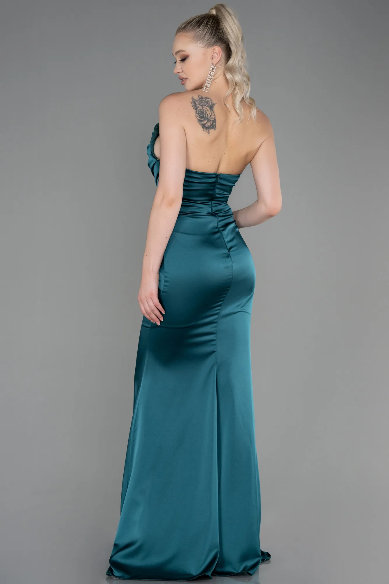 Emerald Green-Long Satin Mermaid Evening Dress ABU3232