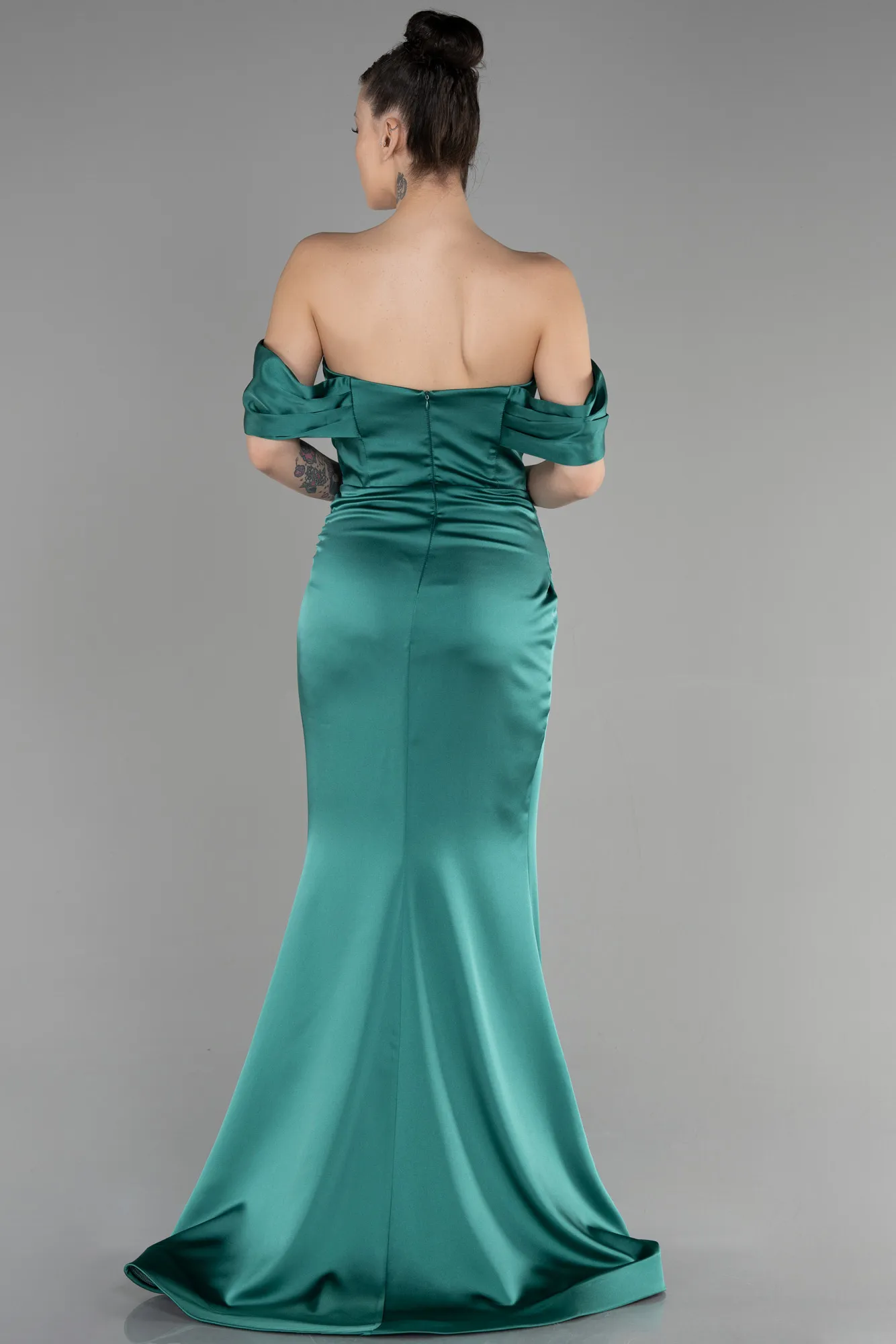 Emerald Green-Long Satin Mermaid Evening Dress ABU3479