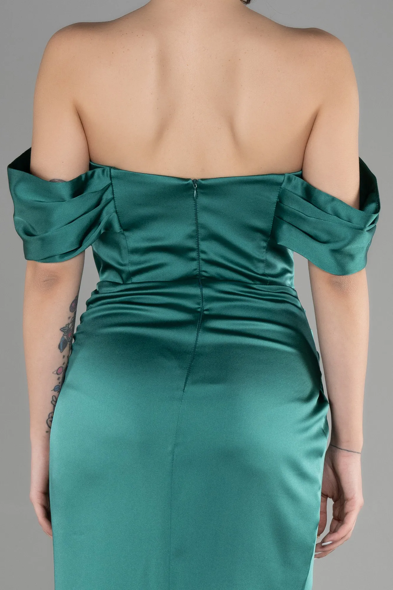 Emerald Green-Long Satin Mermaid Evening Dress ABU3479