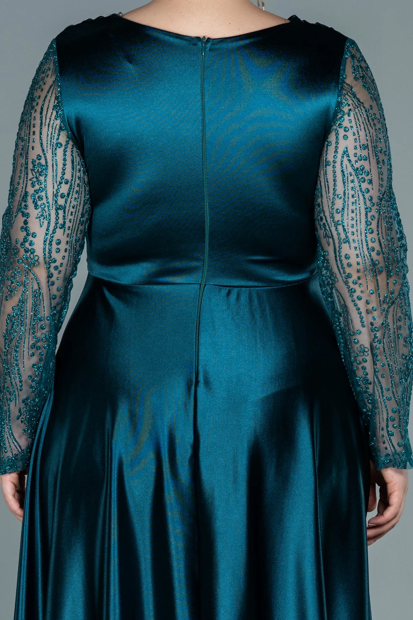 Emerald Green-Long Satin Oversized Evening Dress ABU2641