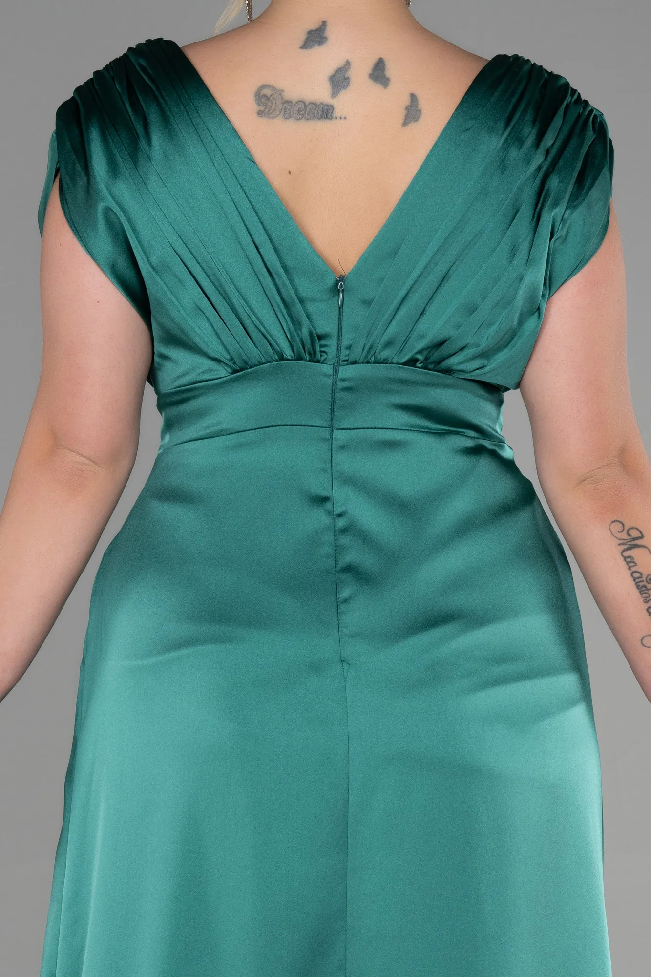Emerald Green-Long Satin Plus Size Engagement Dress ABU3433
