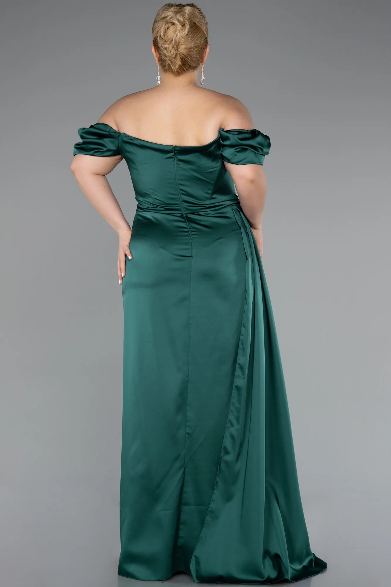 Emerald Green-Long Satin Plus Size Evening Dress ABU1626