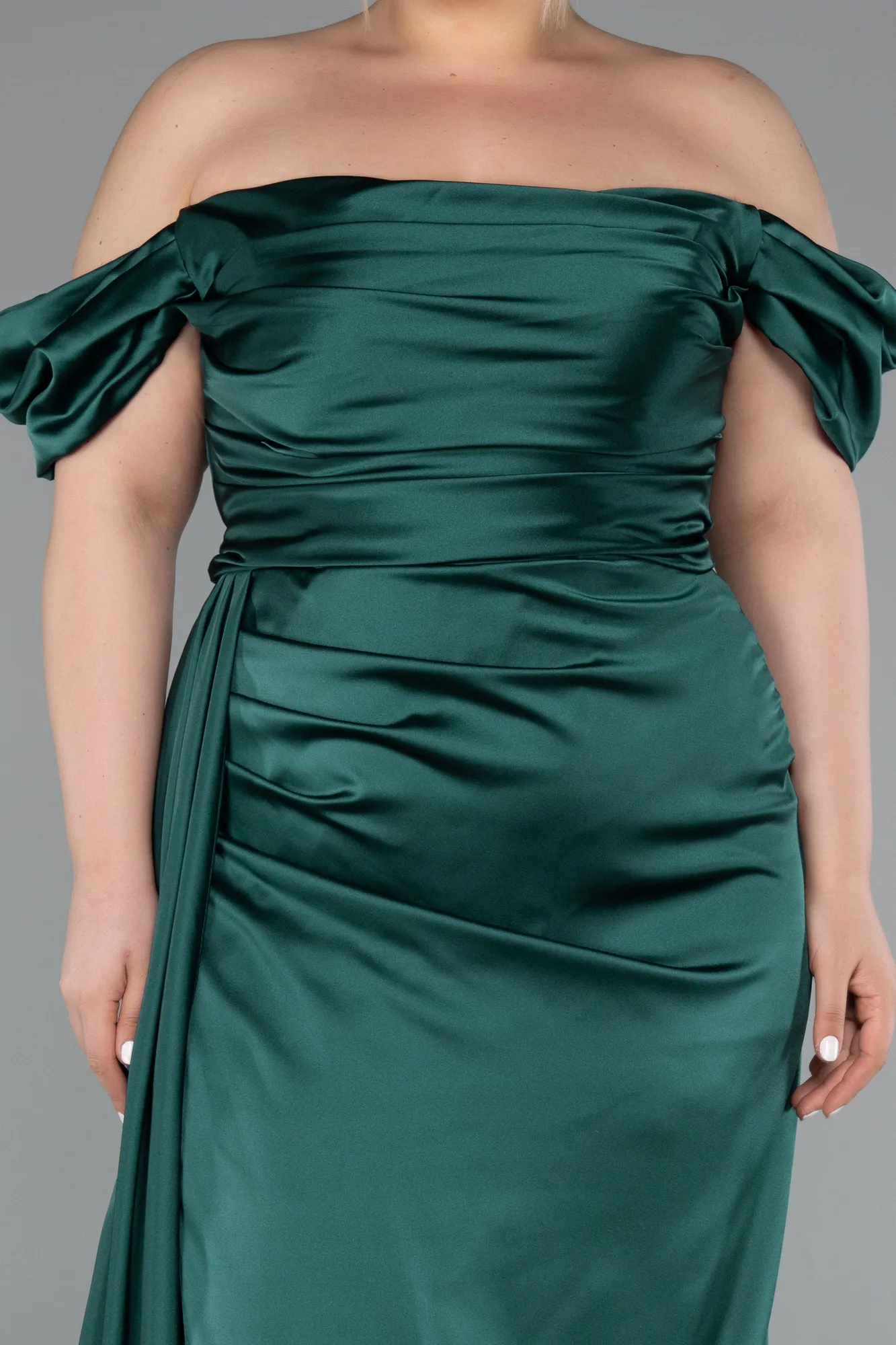 Emerald Green-Long Satin Plus Size Evening Dress ABU1626