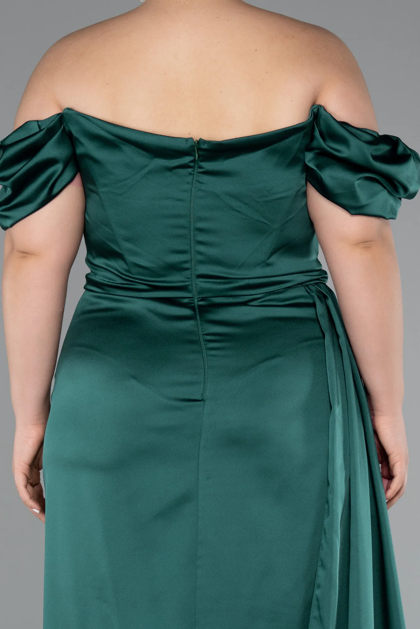 Emerald Green-Long Satin Plus Size Evening Dress ABU1626