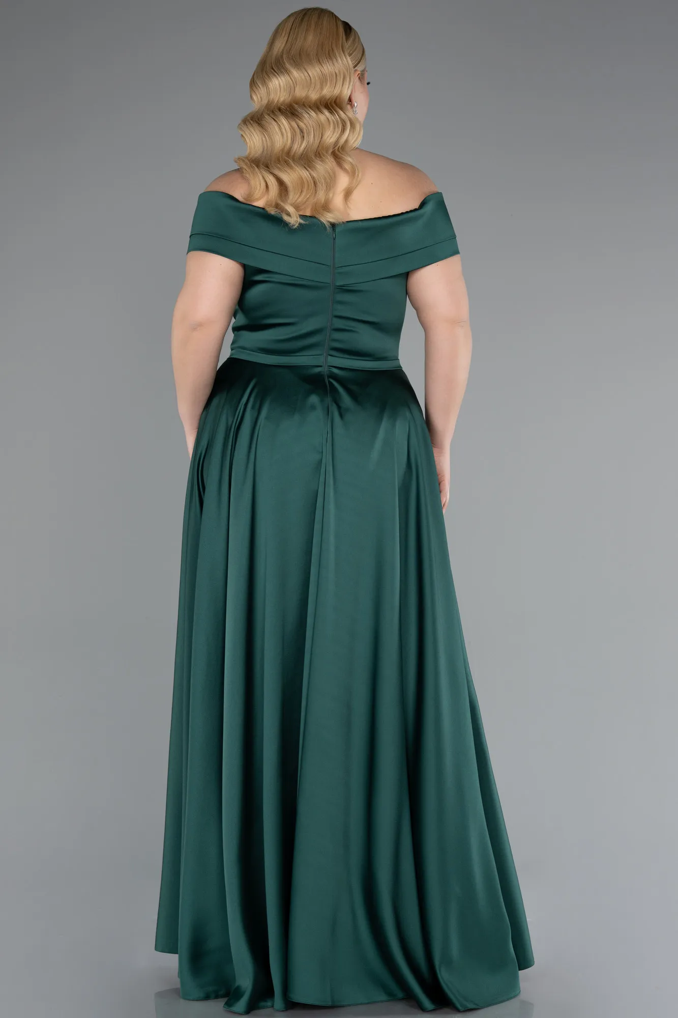 Emerald Green-Long Satin Plus Size Evening Dress ABU2355