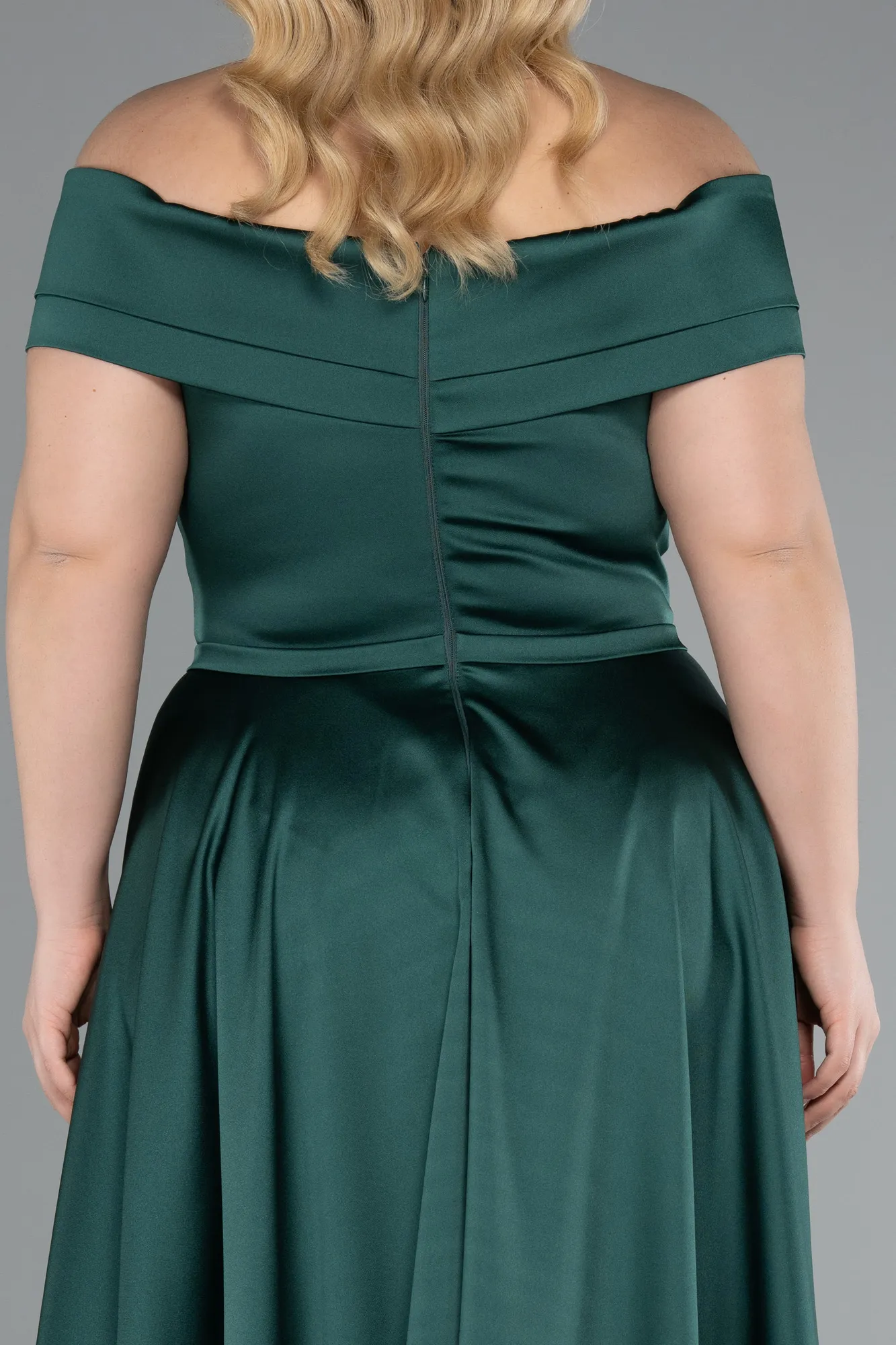 Emerald Green-Long Satin Plus Size Evening Dress ABU2355