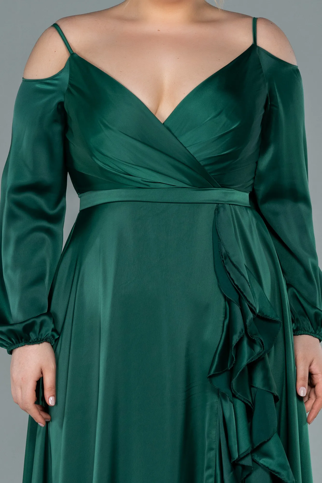 Emerald Green-Long Satin Plus Size Evening Dress ABU2358