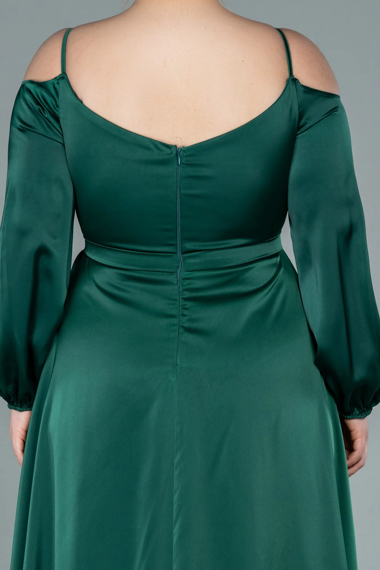 Emerald Green-Long Satin Plus Size Evening Dress ABU2358