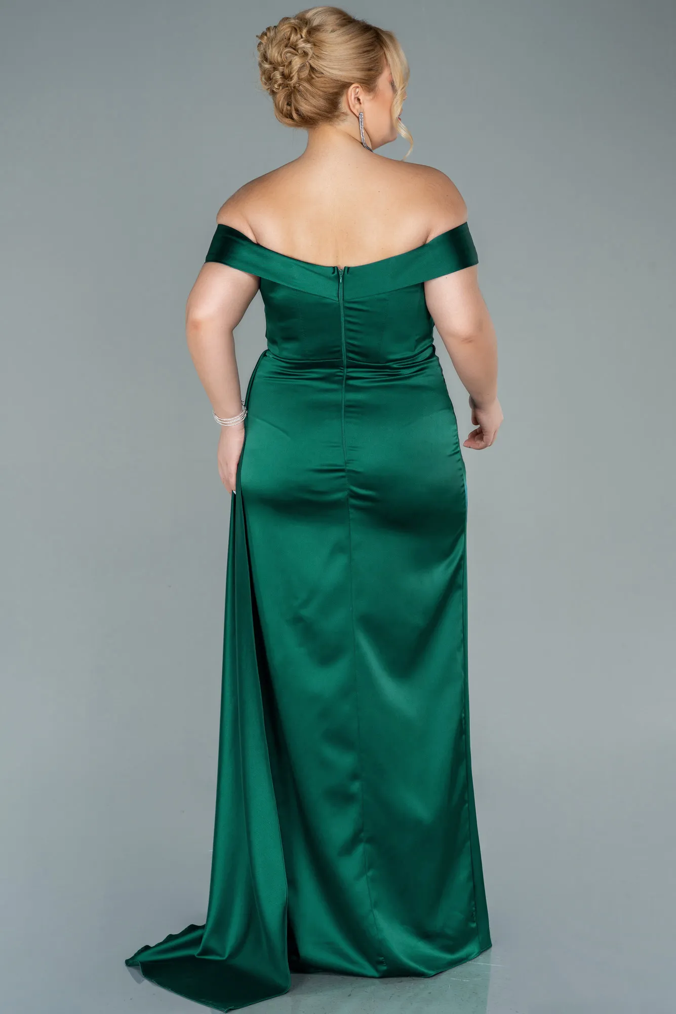 Emerald Green-Long Satin Plus Size Evening Dress ABU2561
