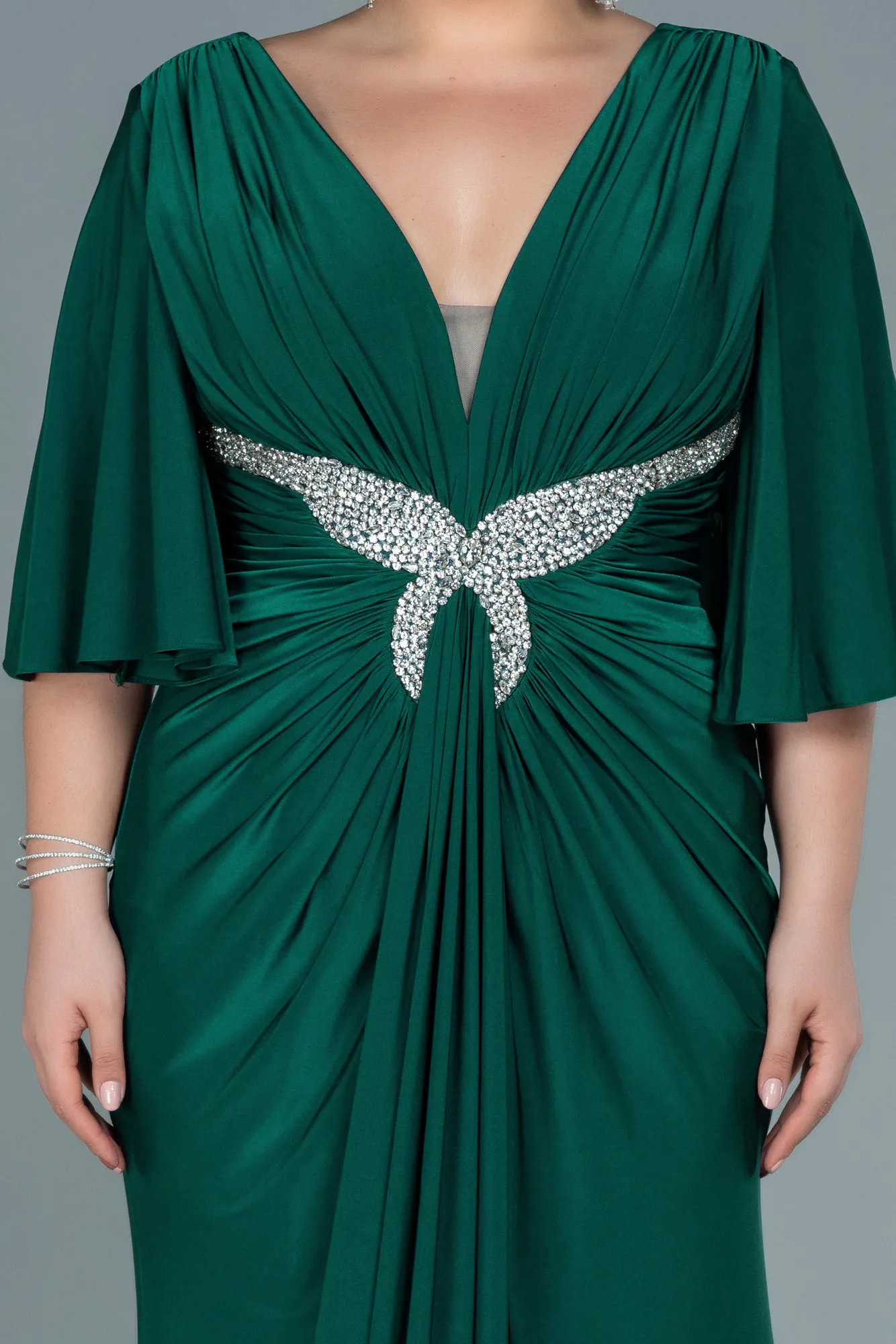 Emerald Green-Long Satin Plus Size Evening Dress ABU2646