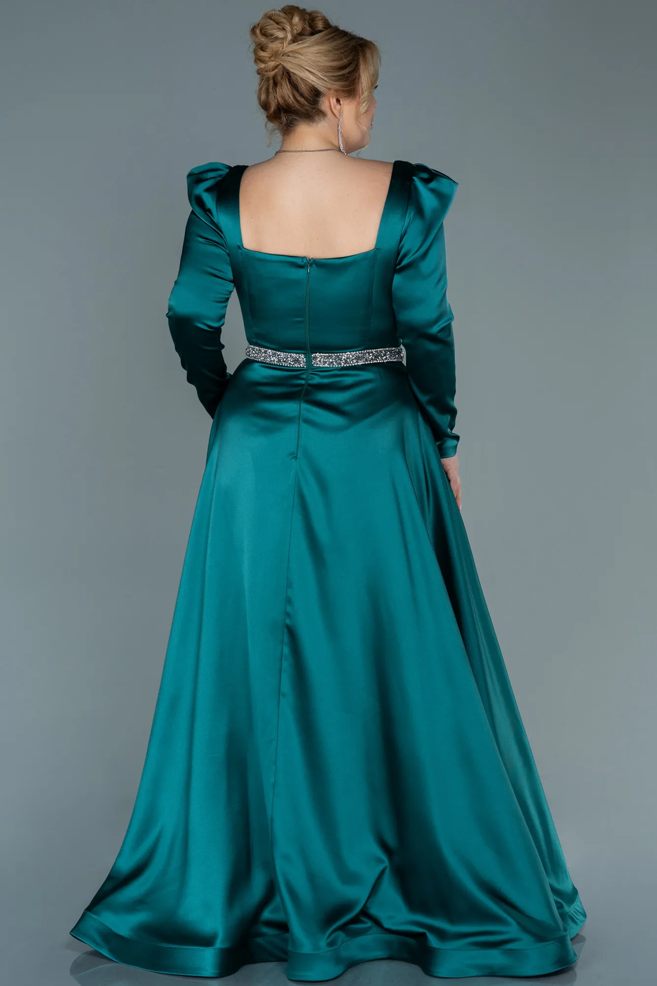 Emerald Green-Long Satin Plus Size Evening Dress ABU2684