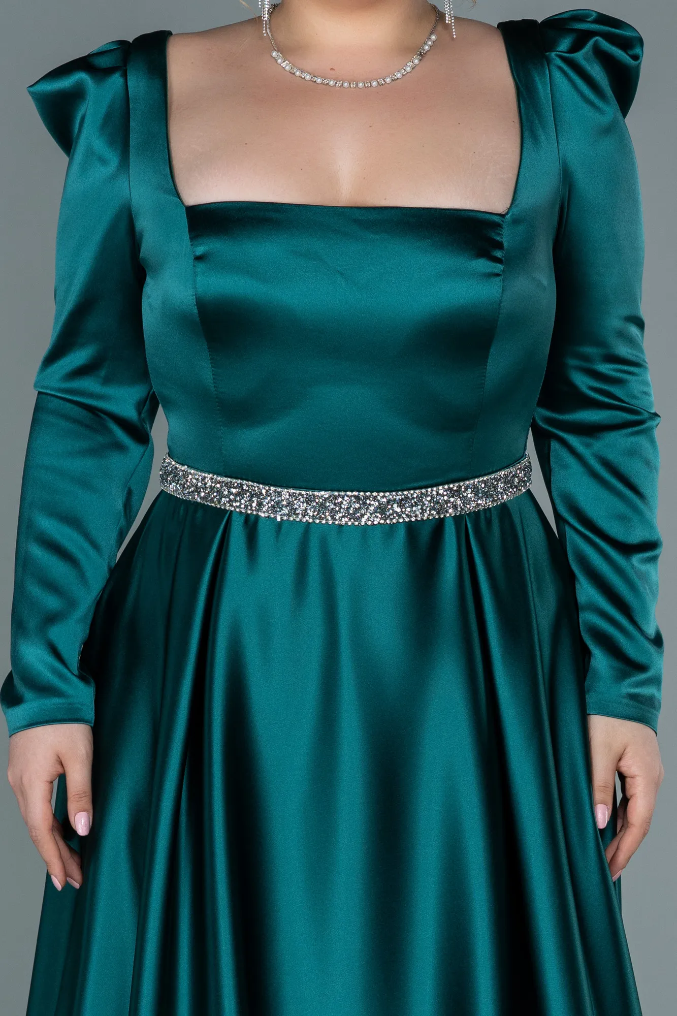 Emerald Green-Long Satin Plus Size Evening Dress ABU2684