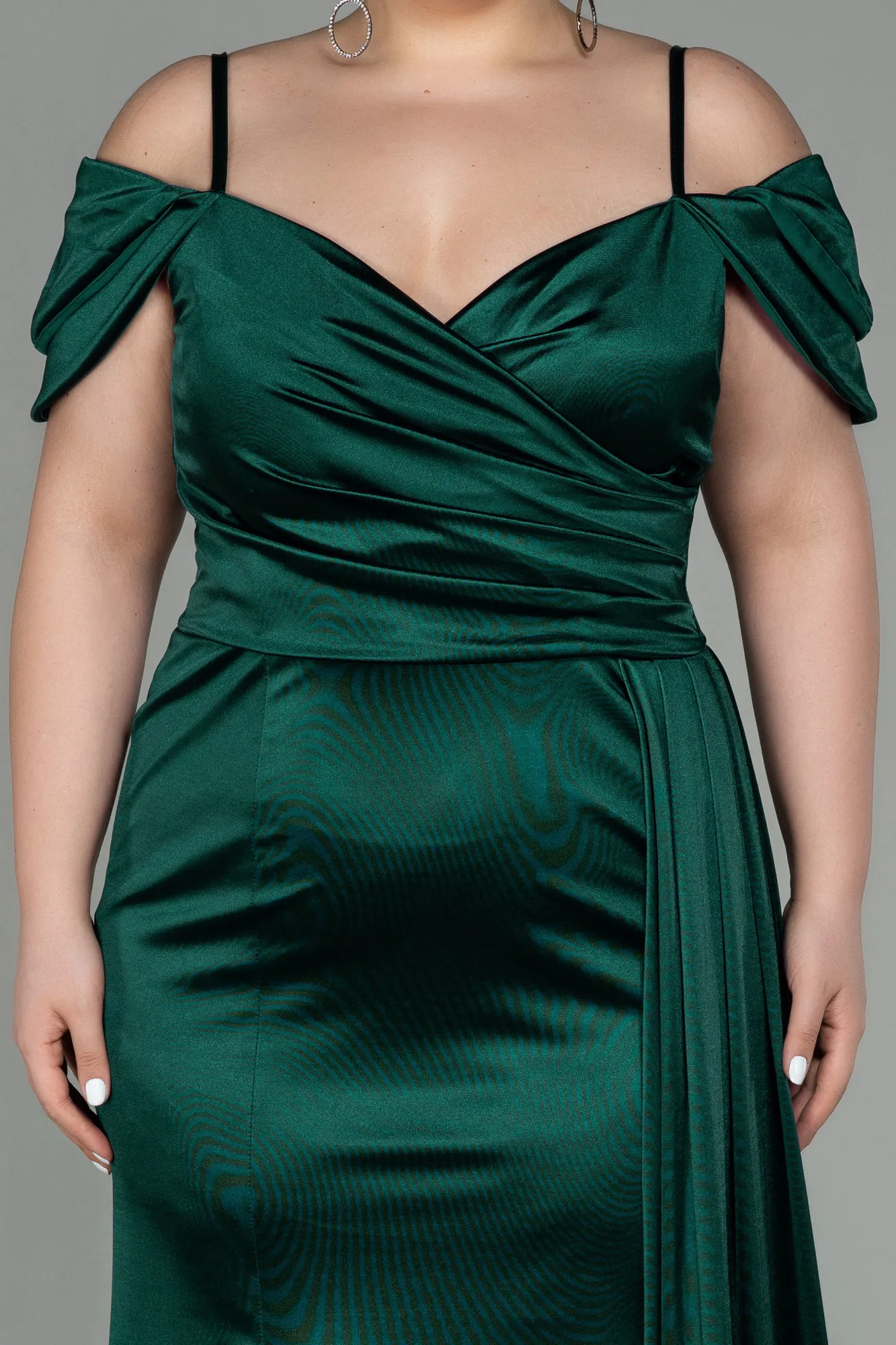 Emerald Green-Long Satin Plus Size Evening Dress ABU2855
