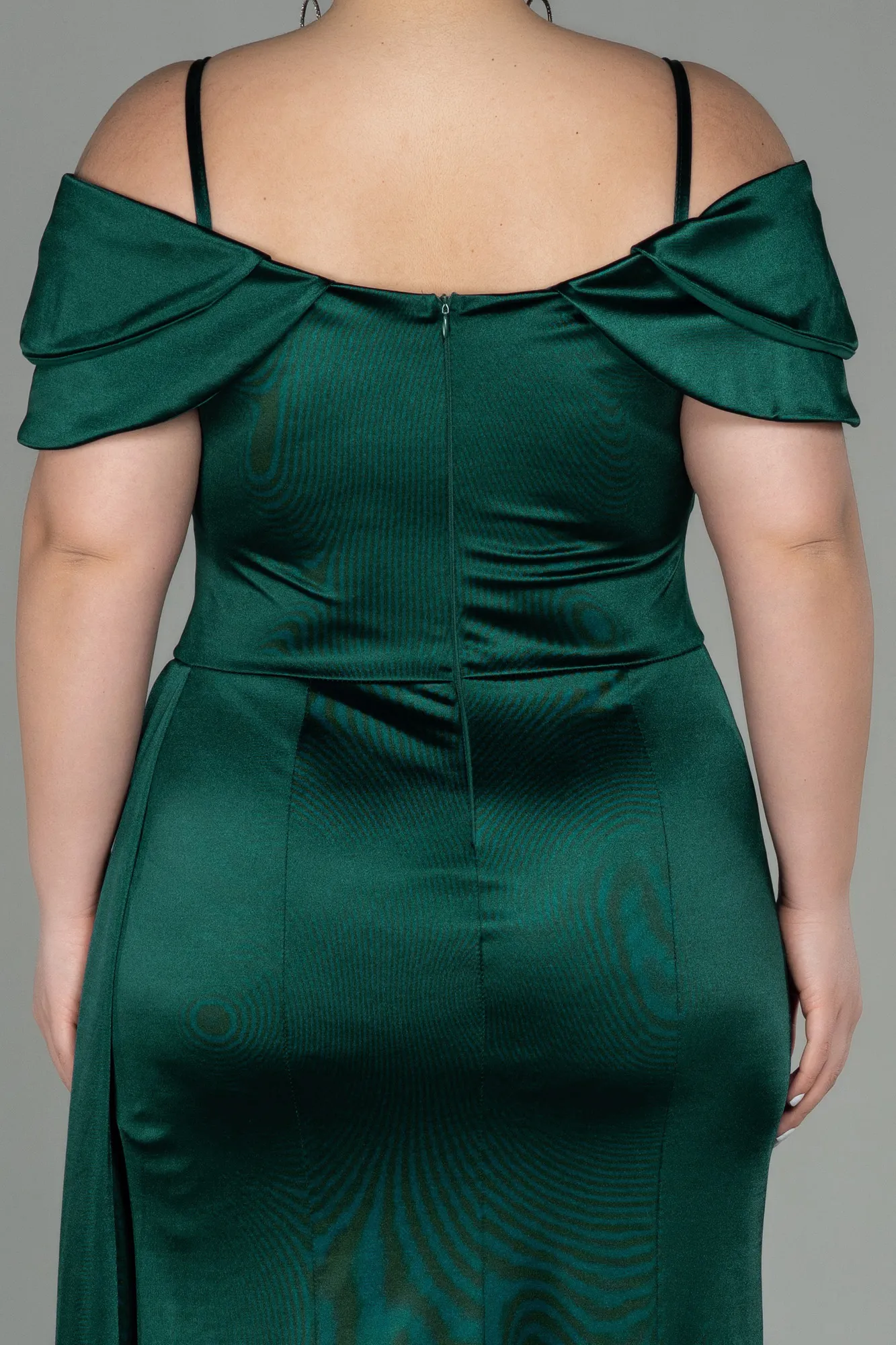 Emerald Green-Long Satin Plus Size Evening Dress ABU2855