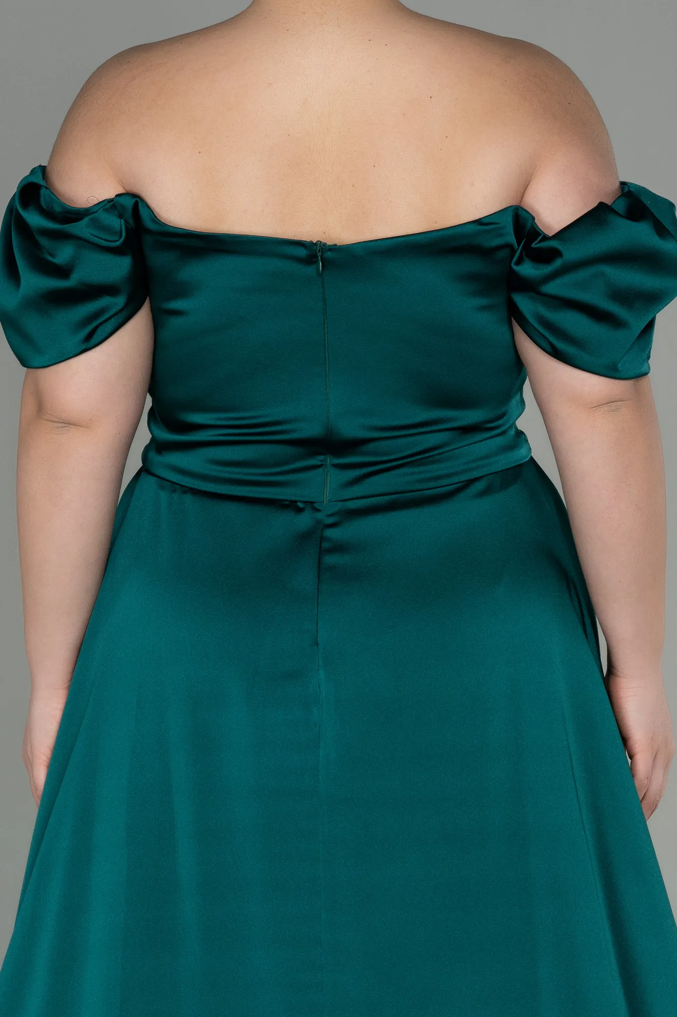 Emerald Green-Long Satin Plus Size Evening Dress ABU2923