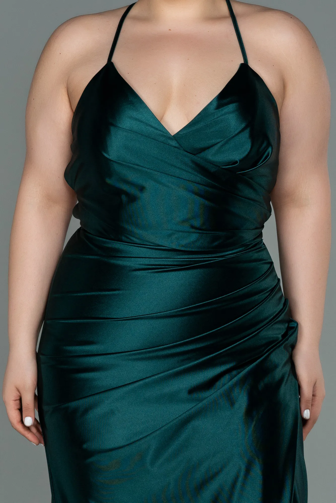 Emerald Green-Long Satin Plus Size Evening Dress ABU3053