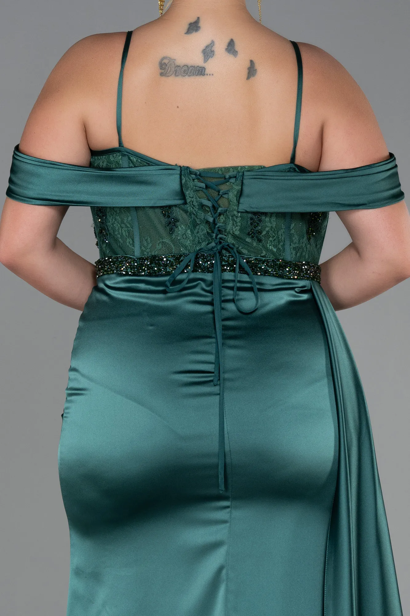 Emerald Green-Long Satin Plus Size Evening Dress ABU3228