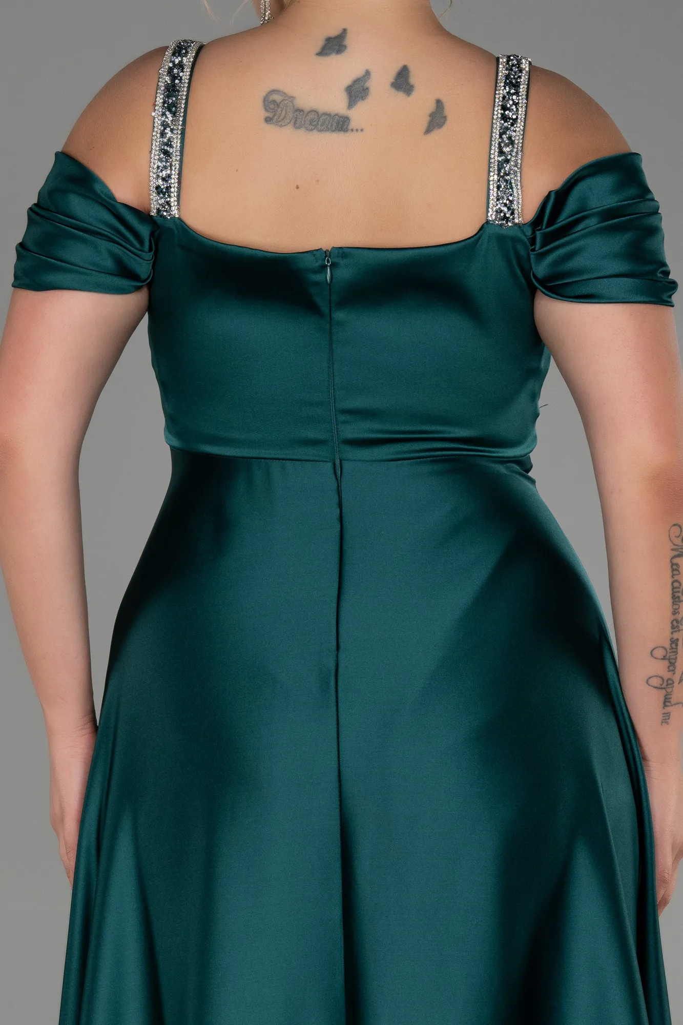 Emerald Green-Long Satin Plus Size Evening Dress ABU3277