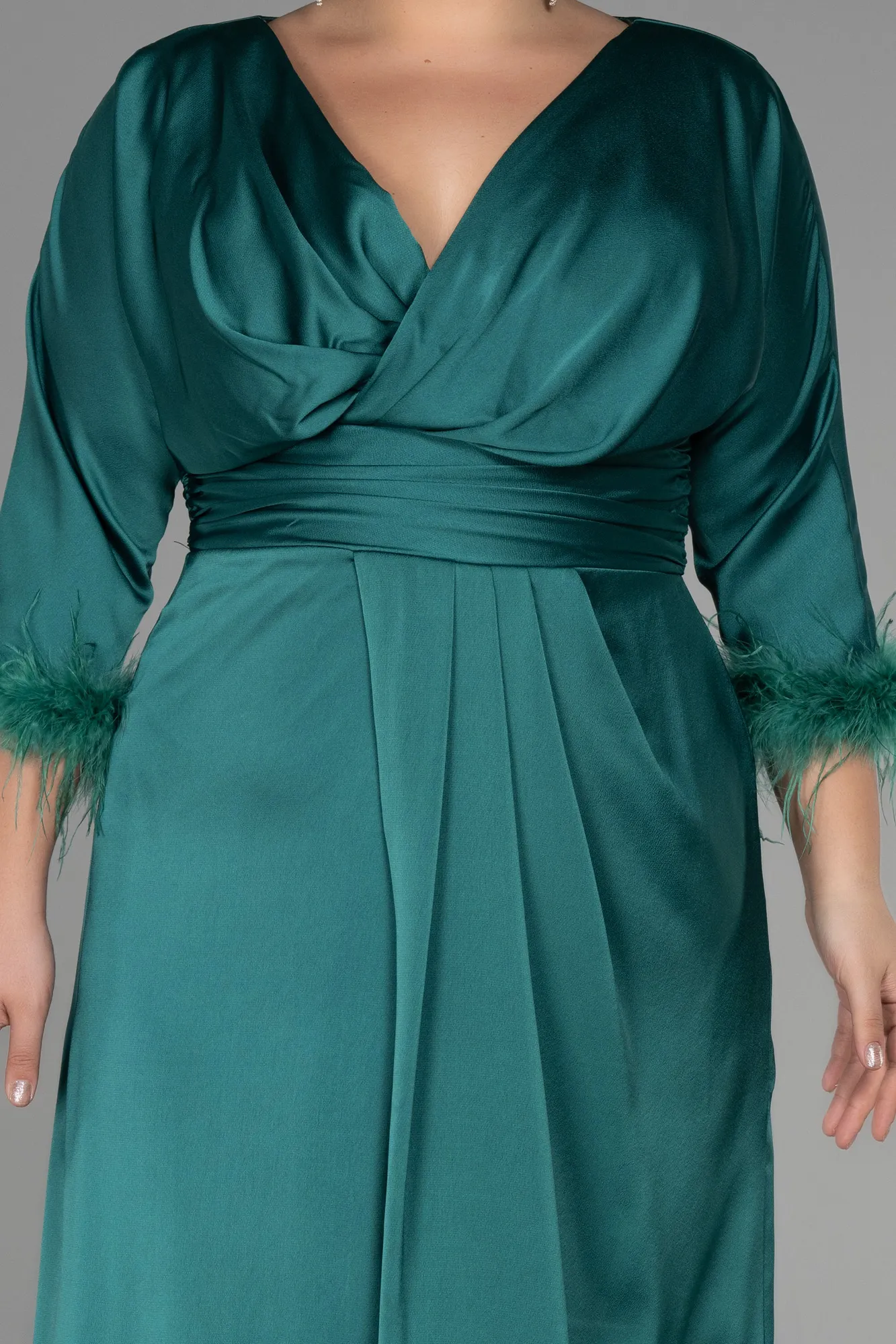 Emerald Green-Long Satin Plus Size Evening Dress ABU3367