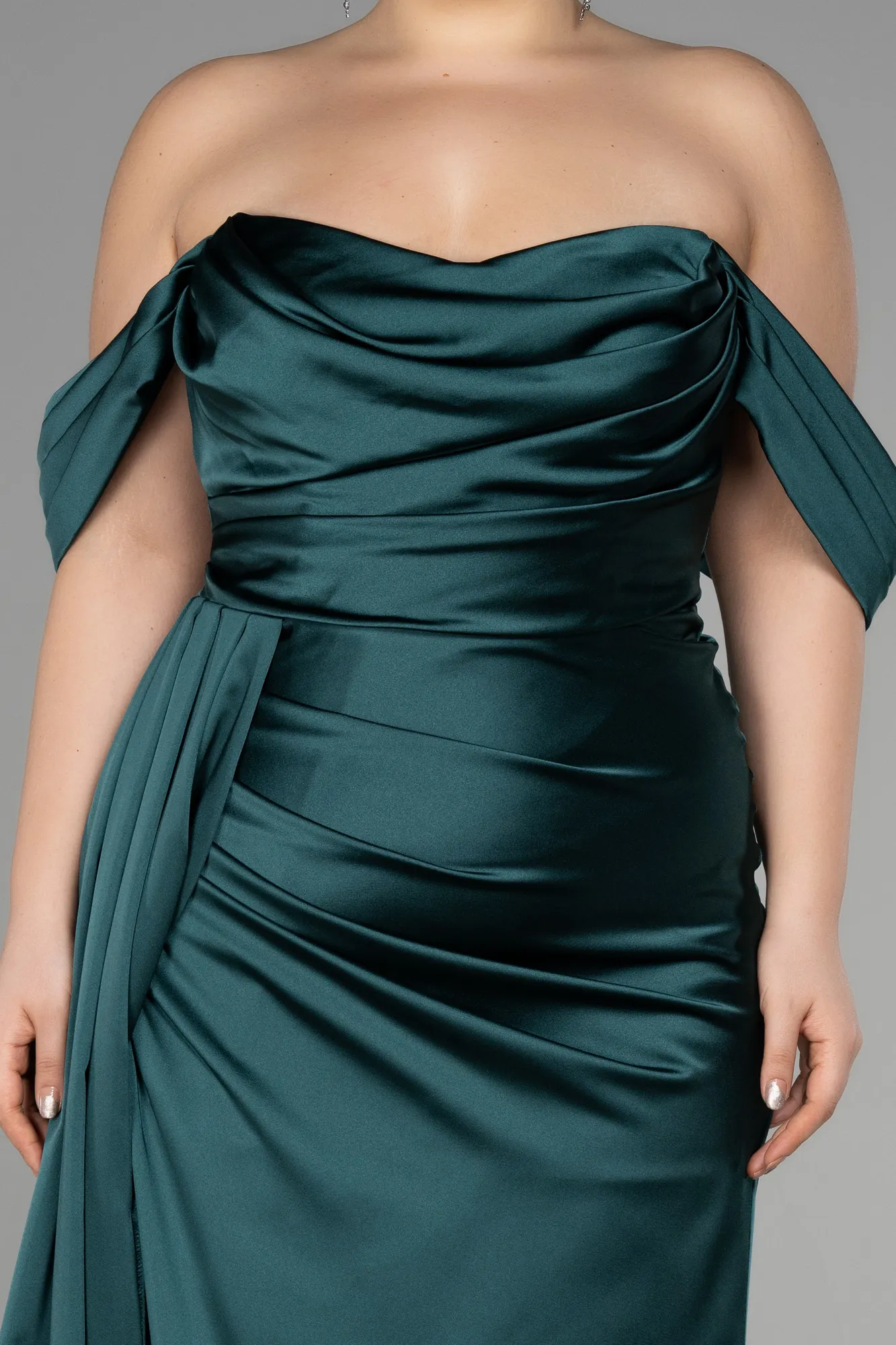 Emerald Green-Long Satin Plus Size Evening Dress ABU3515