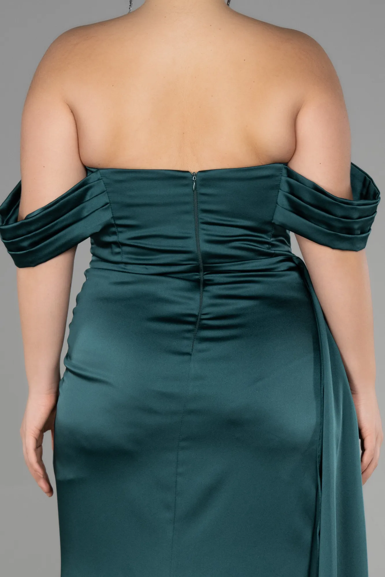 Emerald Green-Long Satin Plus Size Evening Dress ABU3515