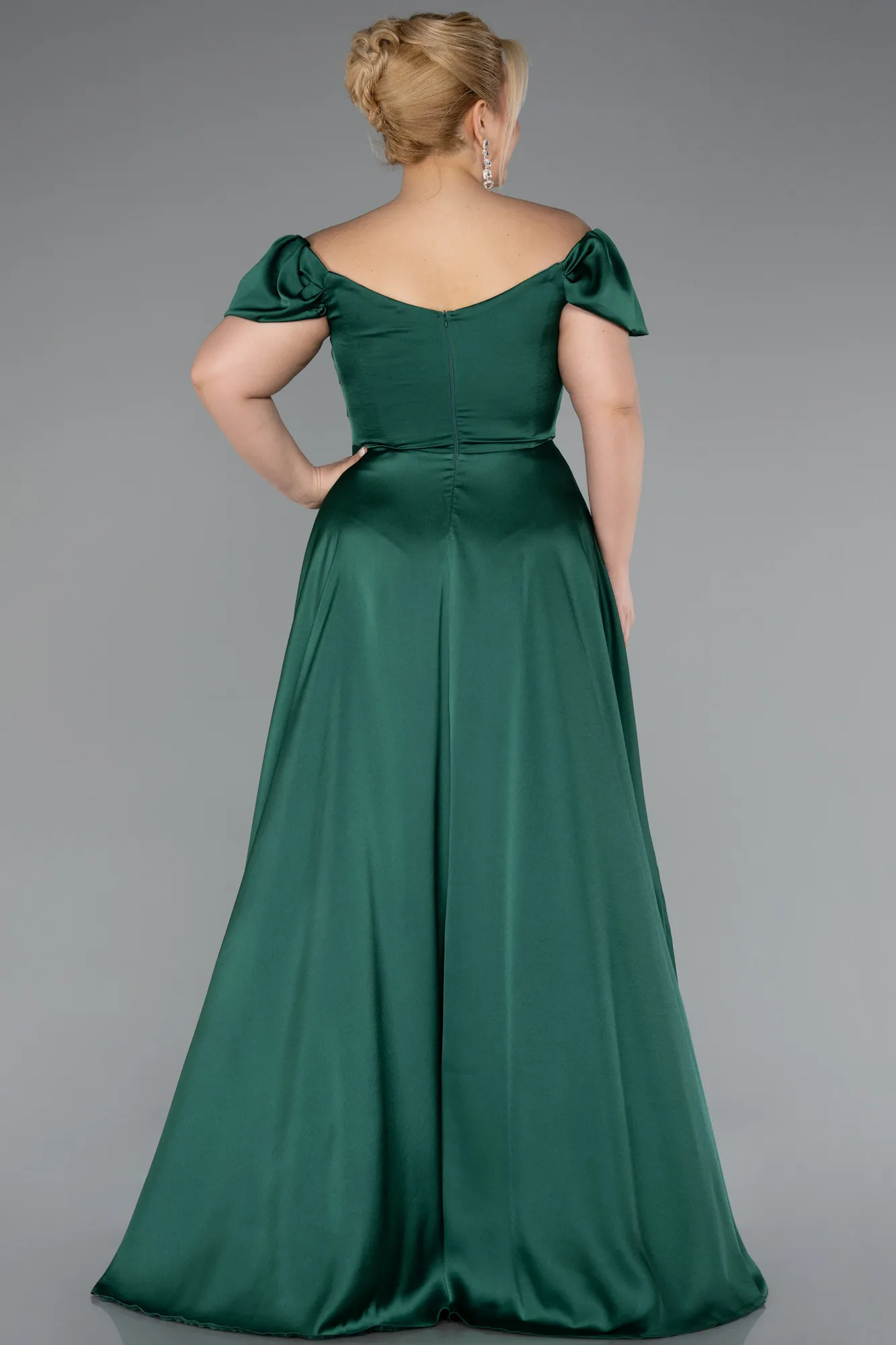Emerald Green-Long Satin Plus Size Evening Dress ABU4576