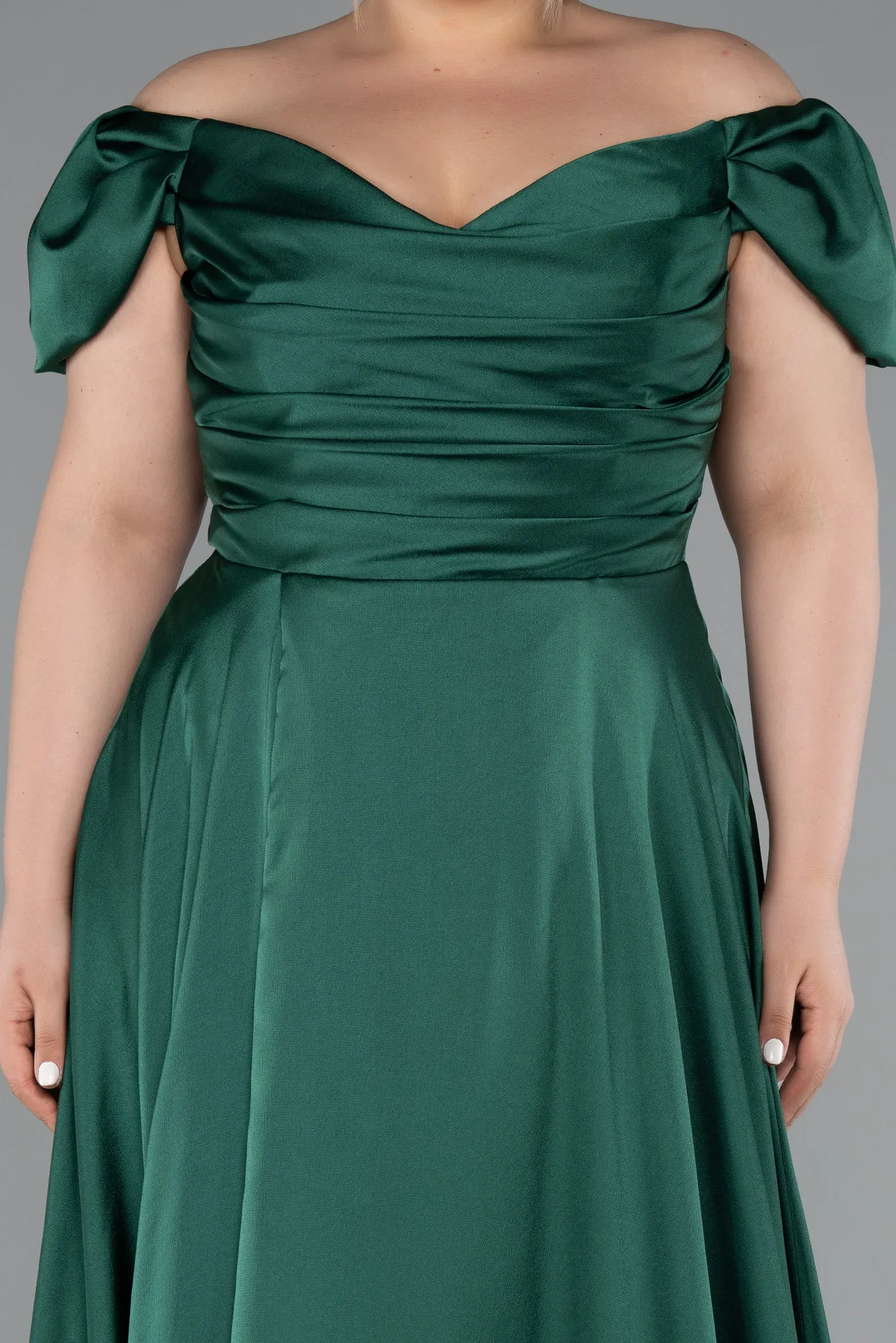 Emerald Green-Long Satin Plus Size Evening Dress ABU4576