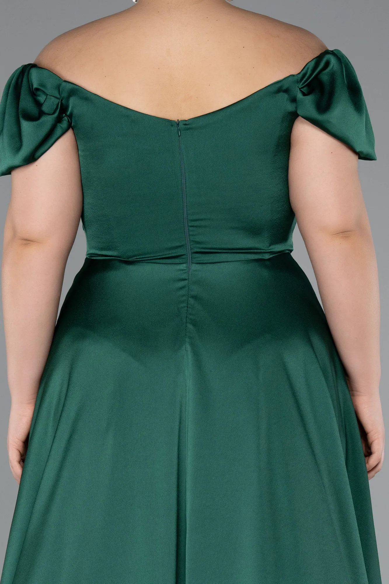 Emerald Green-Long Satin Plus Size Evening Dress ABU4576