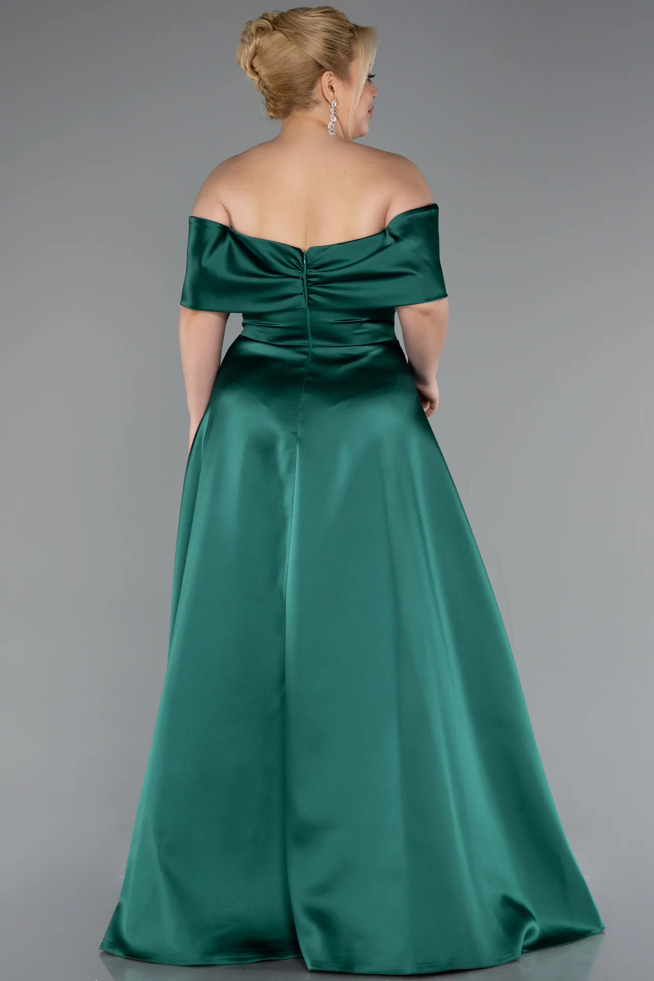 Emerald Green-Long Satin Plus Size Evening Gown ABU4998