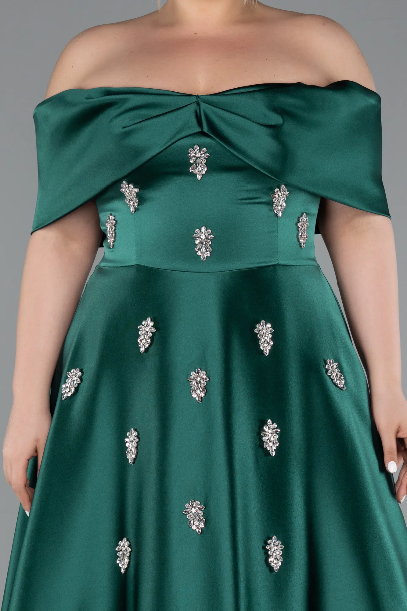 Emerald Green-Long Satin Plus Size Evening Gown ABU4998