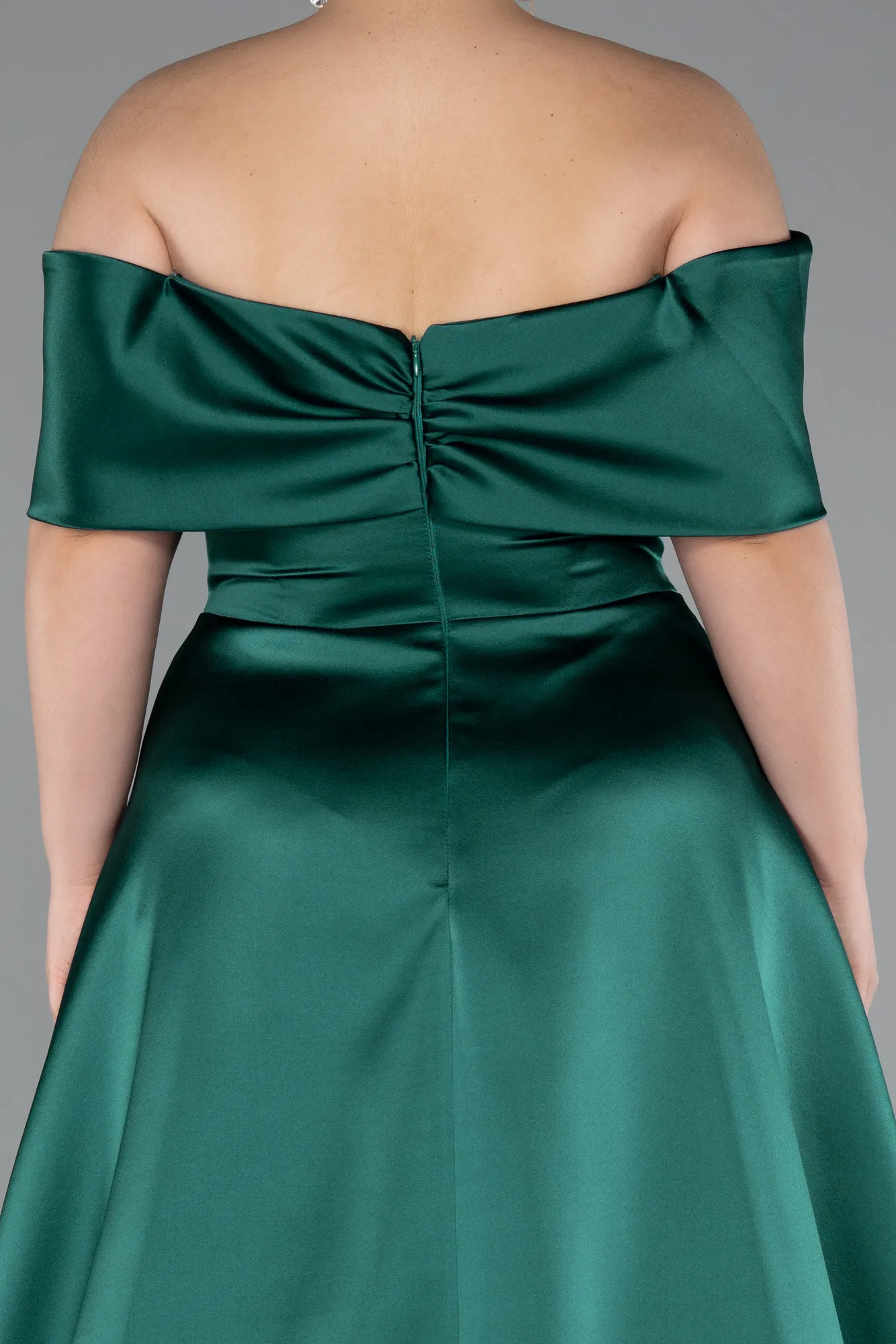 Emerald Green-Long Satin Plus Size Evening Gown ABU4998