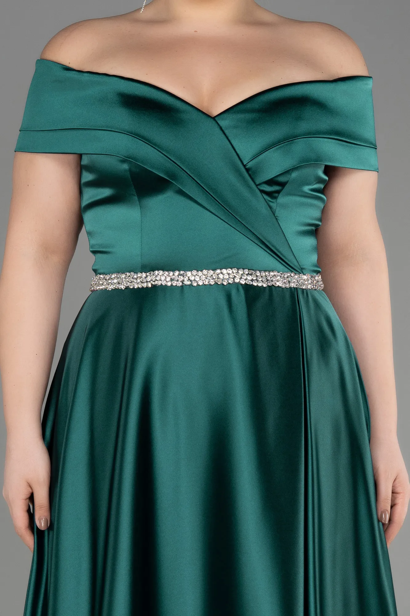 Emerald Green-Long Satin Plus Size Wedding Dress ABU3801