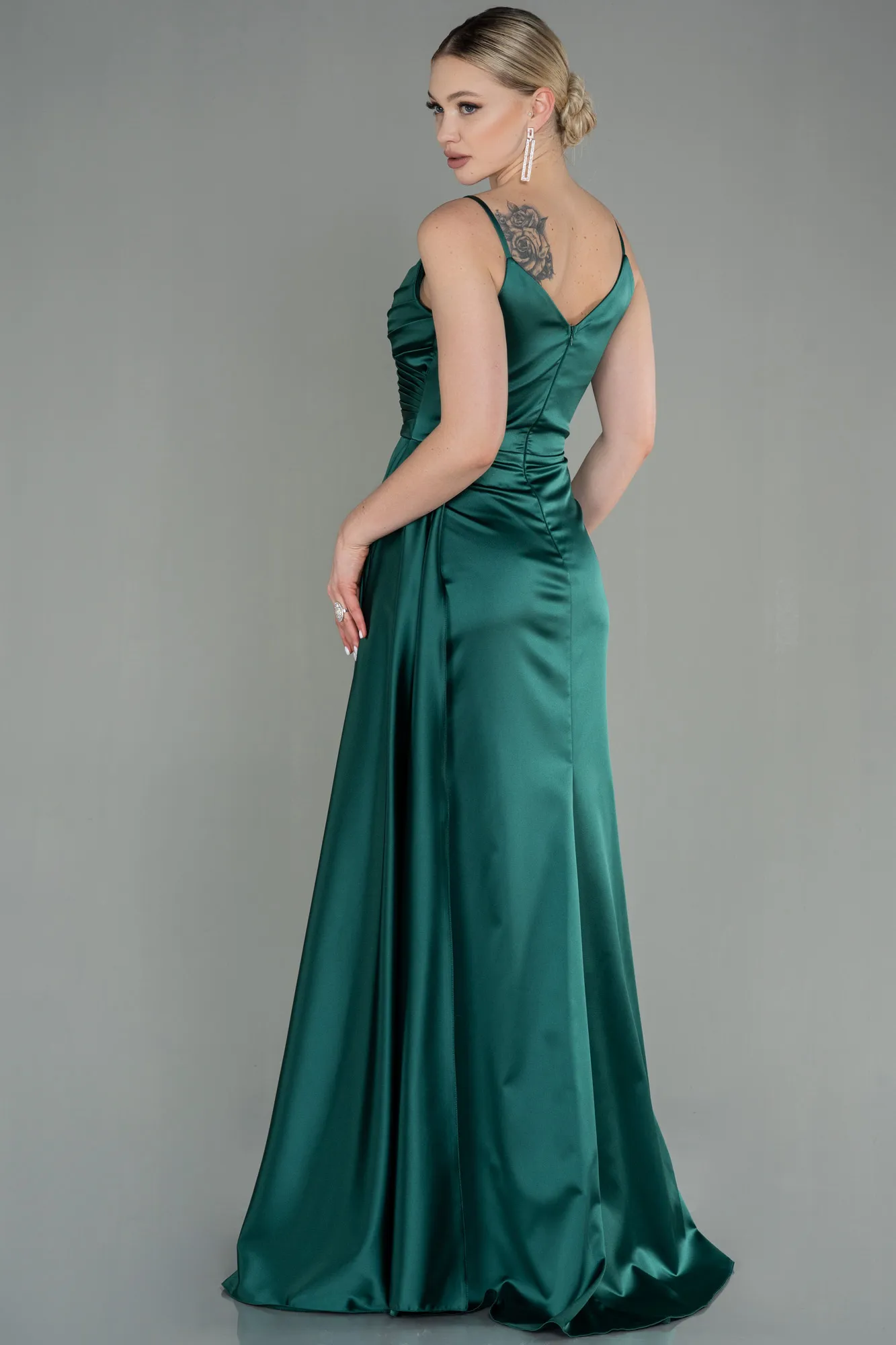 Emerald Green-Long Satin Prom Gown ABU2273