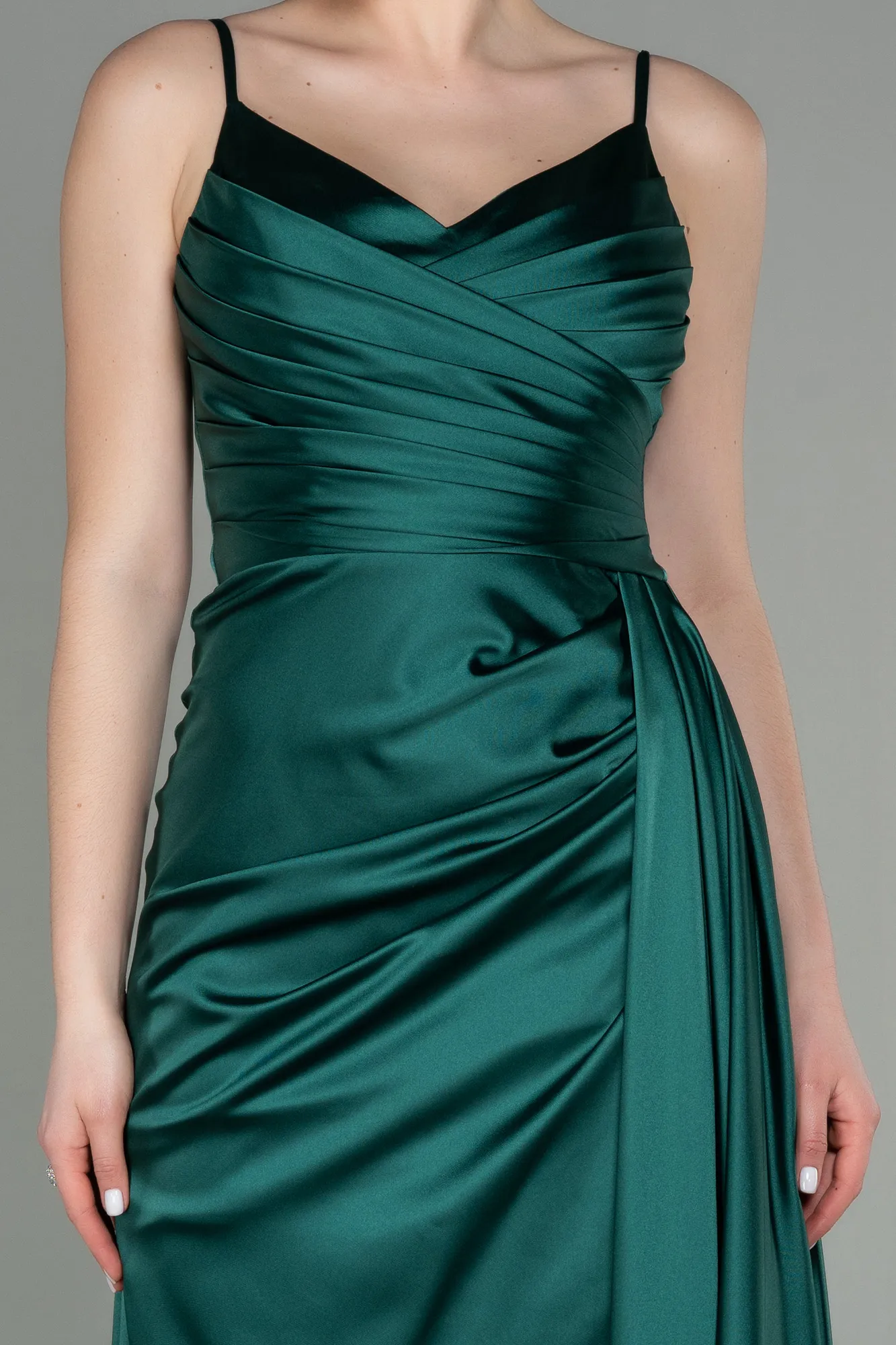 Emerald Green-Long Satin Prom Gown ABU2273