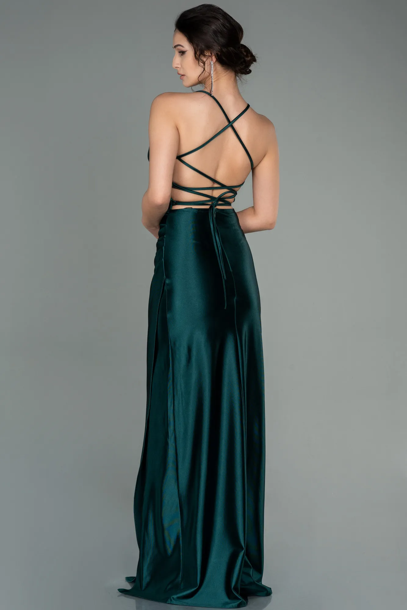 Emerald Green-Long Satin Prom Gown ABU2800