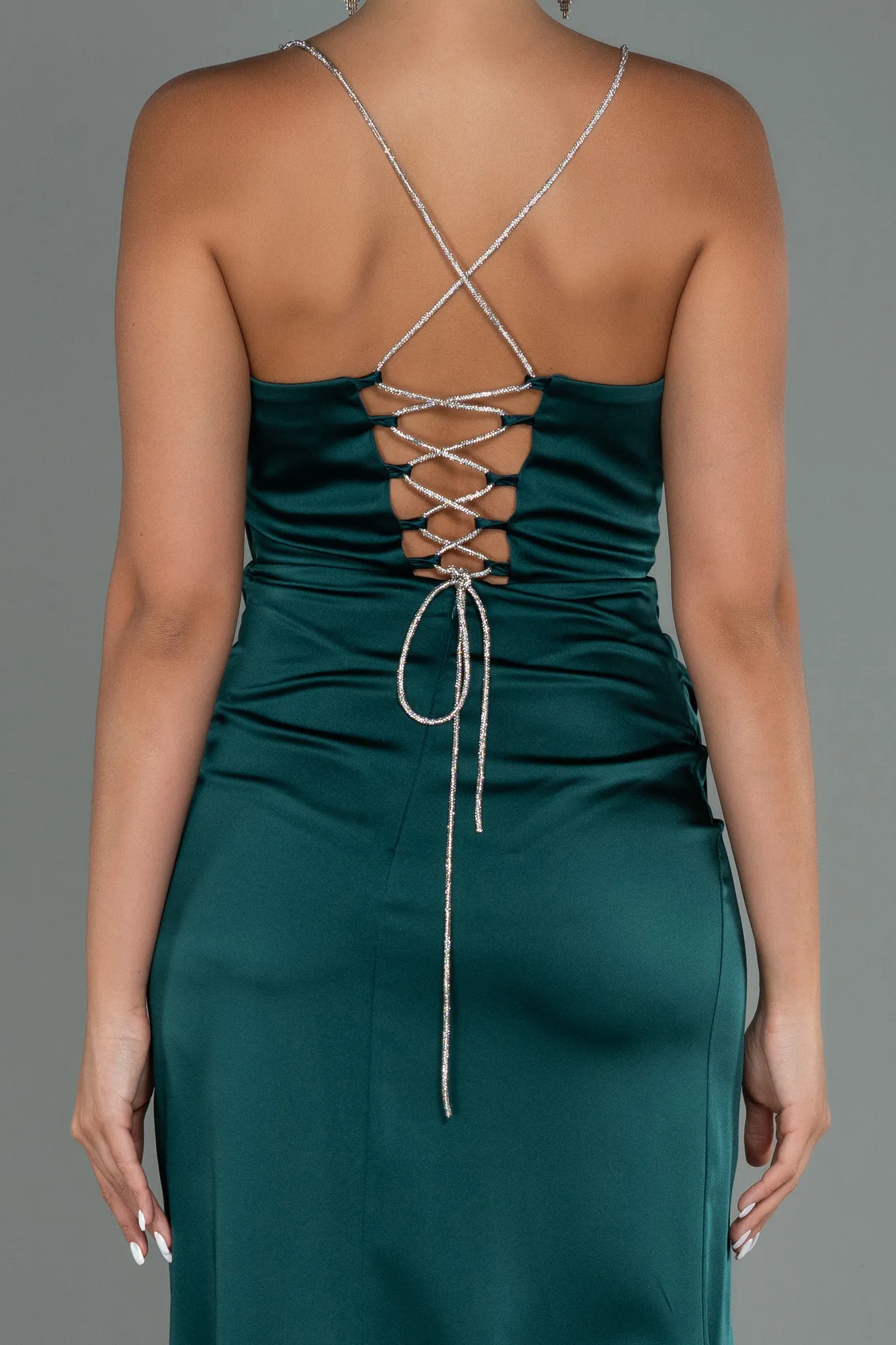 Emerald Green-Long Satin Prom Gown ABU3094