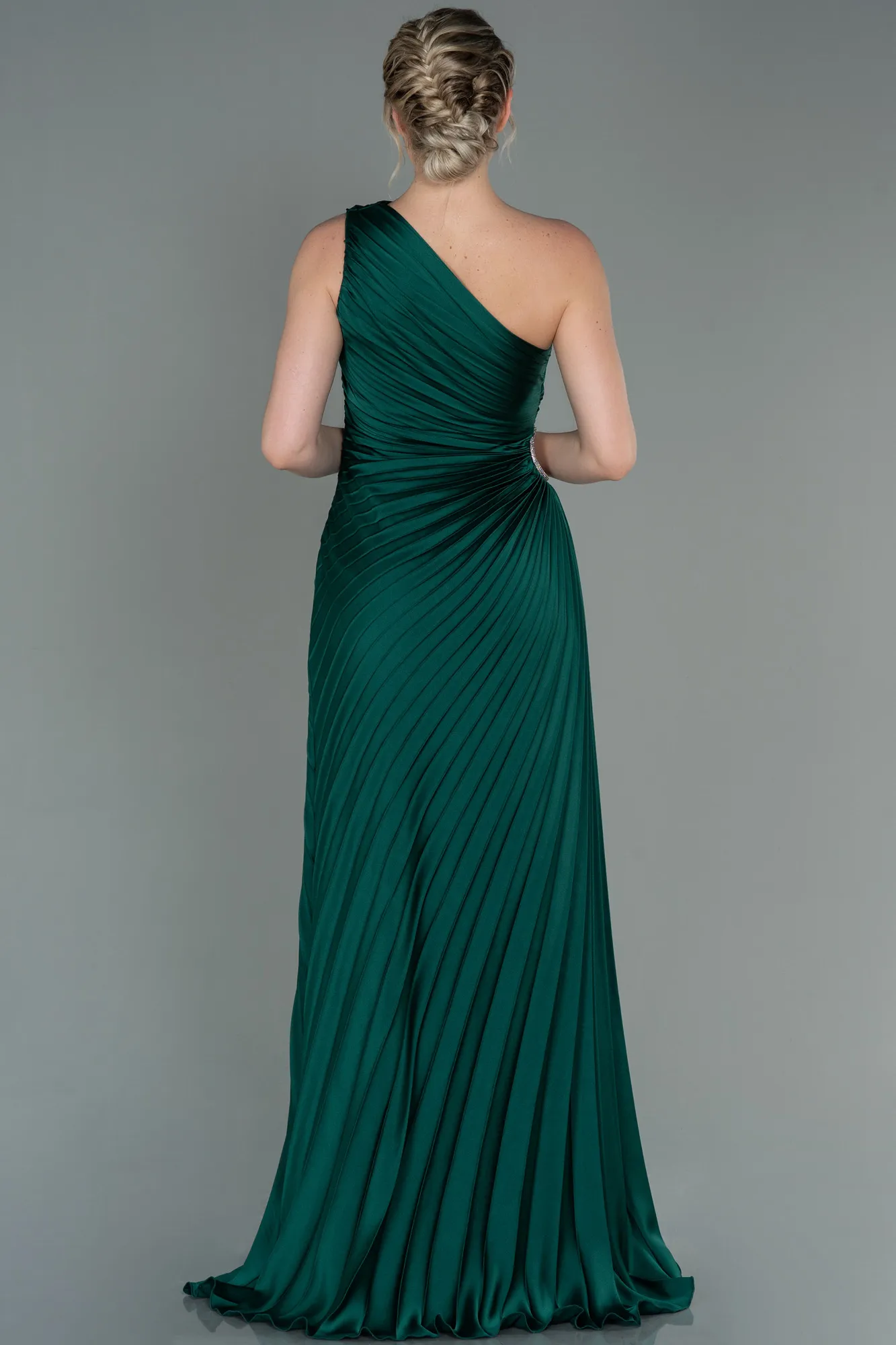 Emerald Green-Long Satin Prom Gown ABU3159