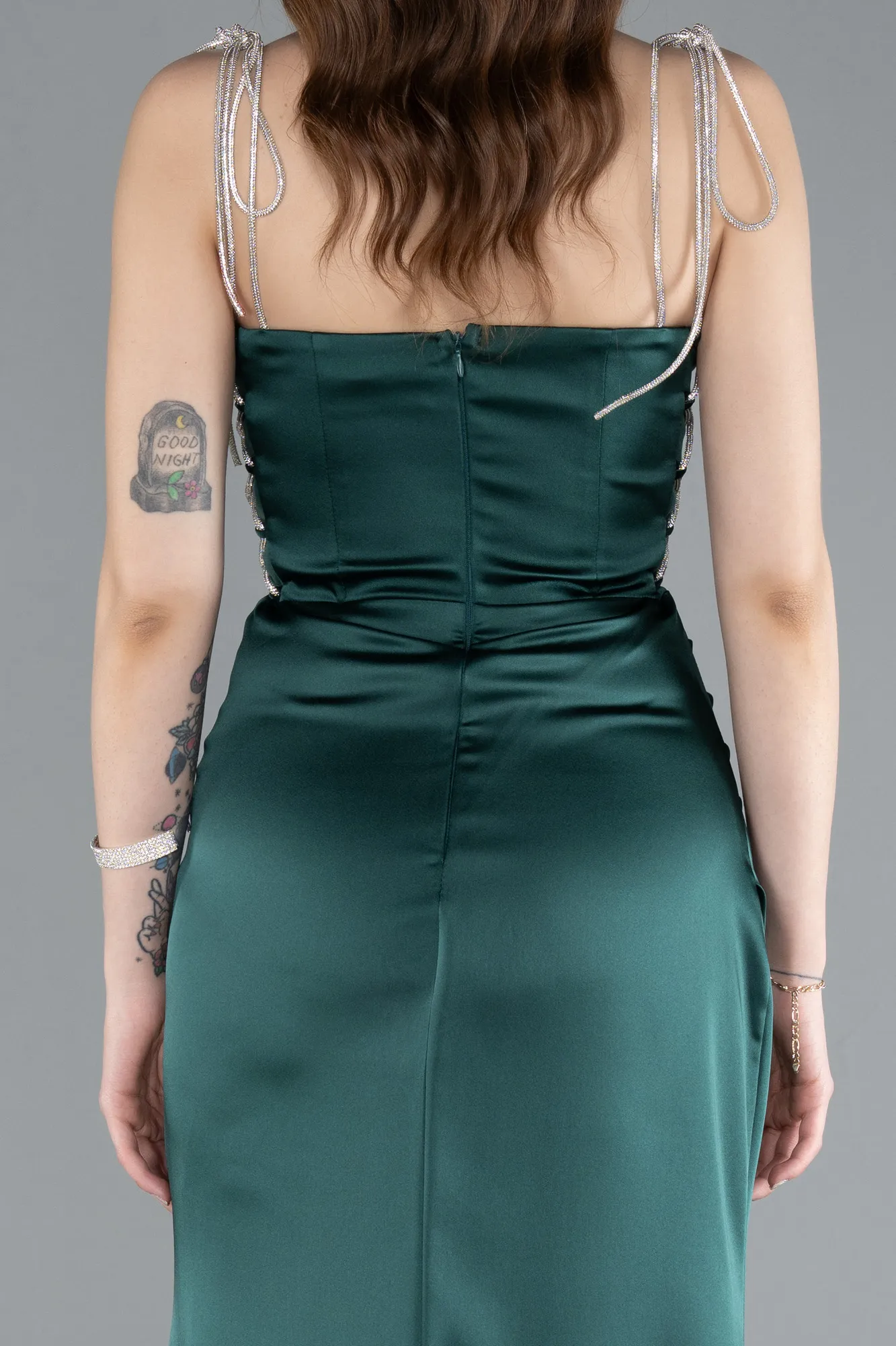 Emerald Green-Long Satin Prom Gown ABU3198