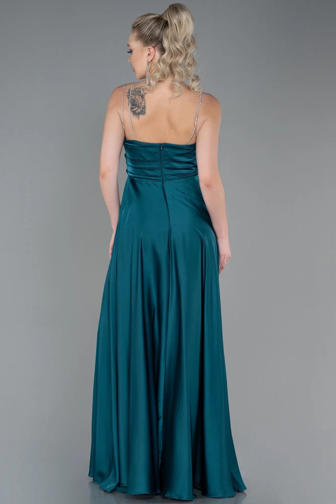 Emerald Green-Long Satin Prom Gown ABU3275