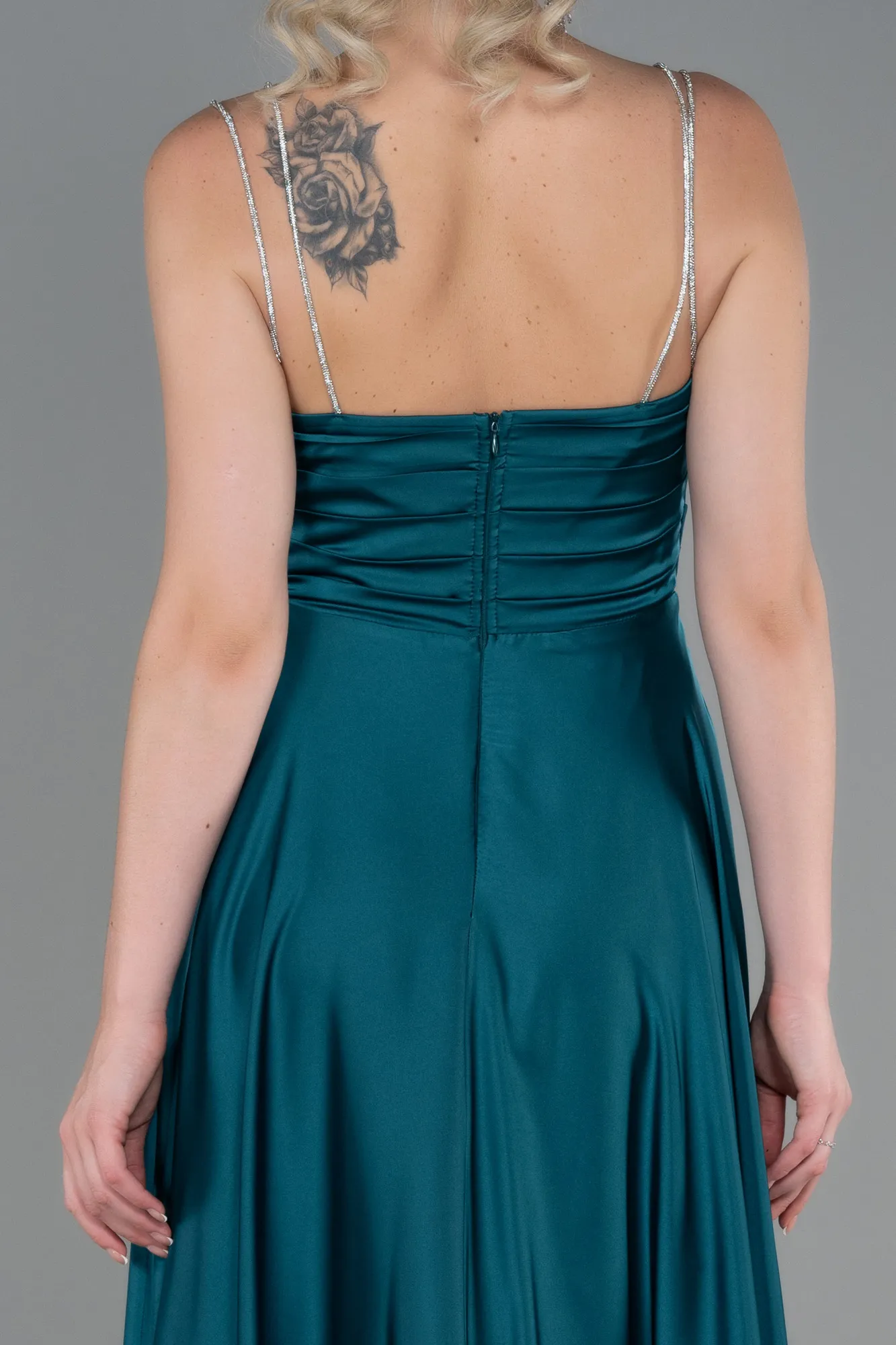 Emerald Green-Long Satin Prom Gown ABU3275