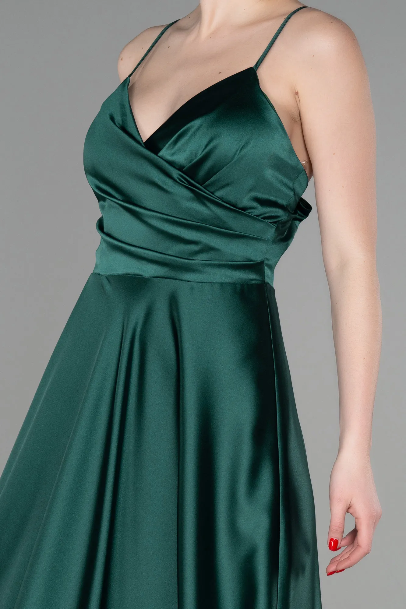 Emerald Green-Strappy Long Satin Prom Gown ABU3610