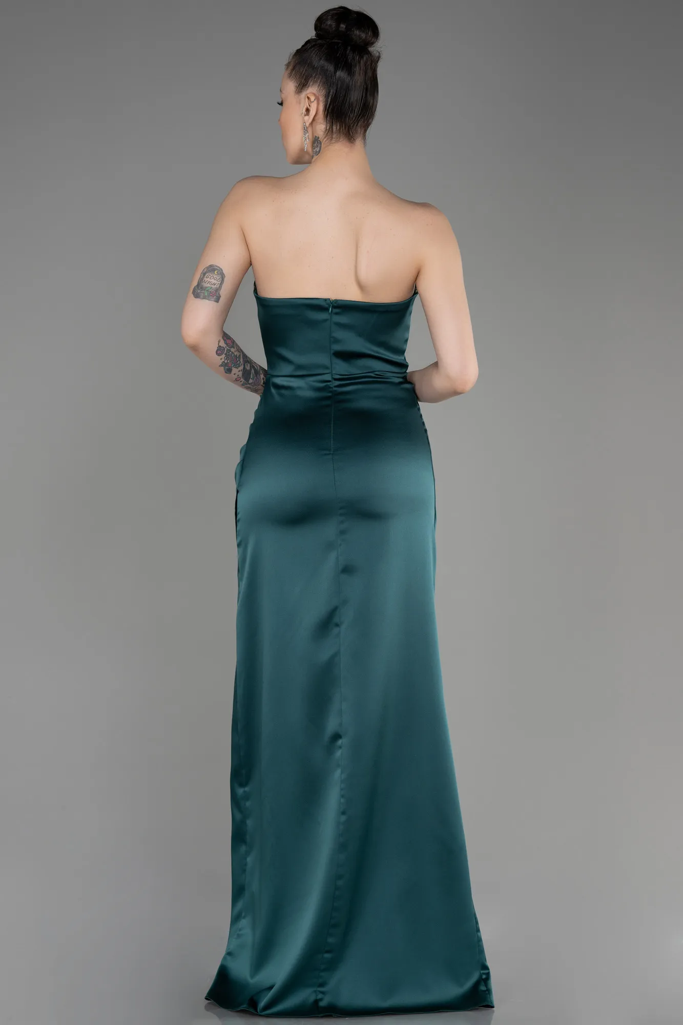 Emerald Green-Long Satin Prom Gown ABU3765