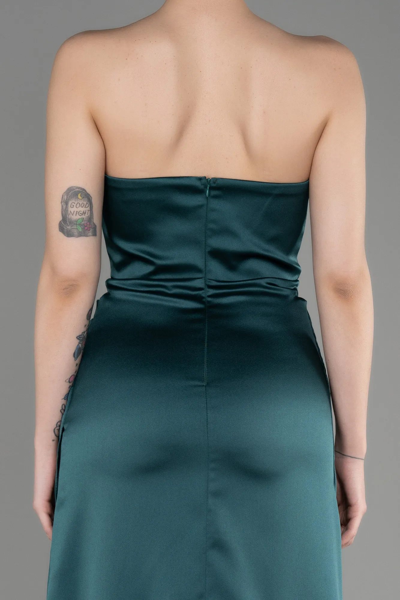 Emerald Green-Long Satin Prom Gown ABU3765