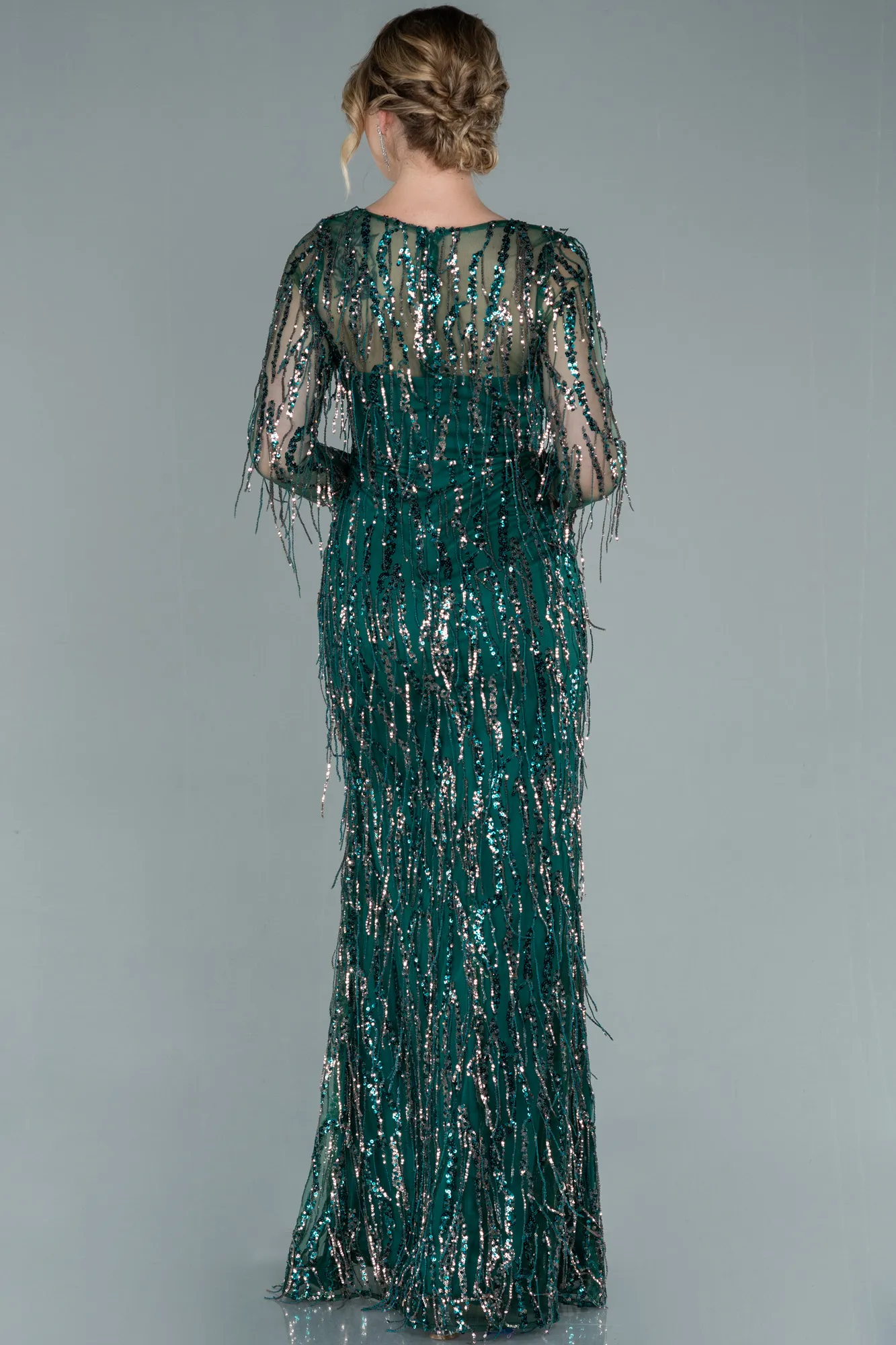 Emerald Green-Long Scaly Evening Dress ABU2324