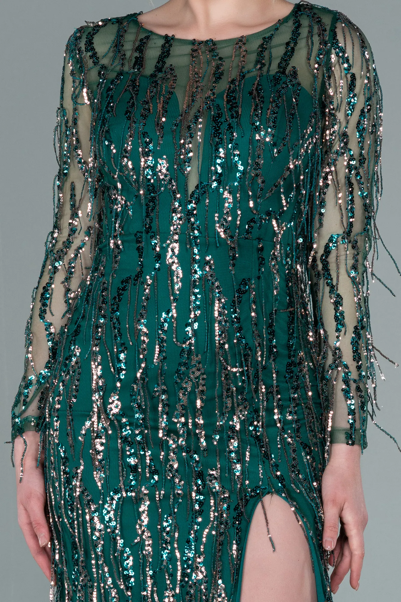 Emerald Green-Long Scaly Evening Dress ABU2324