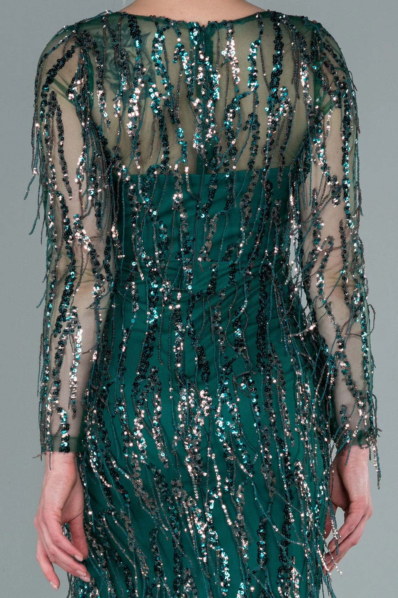 Emerald Green-Long Scaly Evening Dress ABU2324