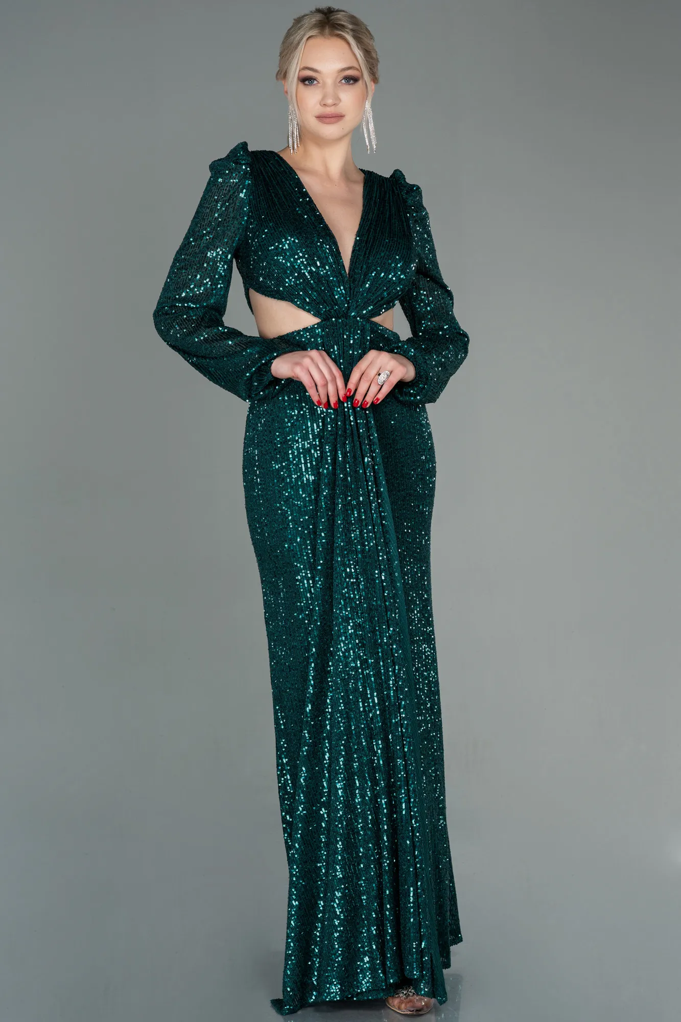 Emerald Green-Long Scaly Evening Dress ABU2784